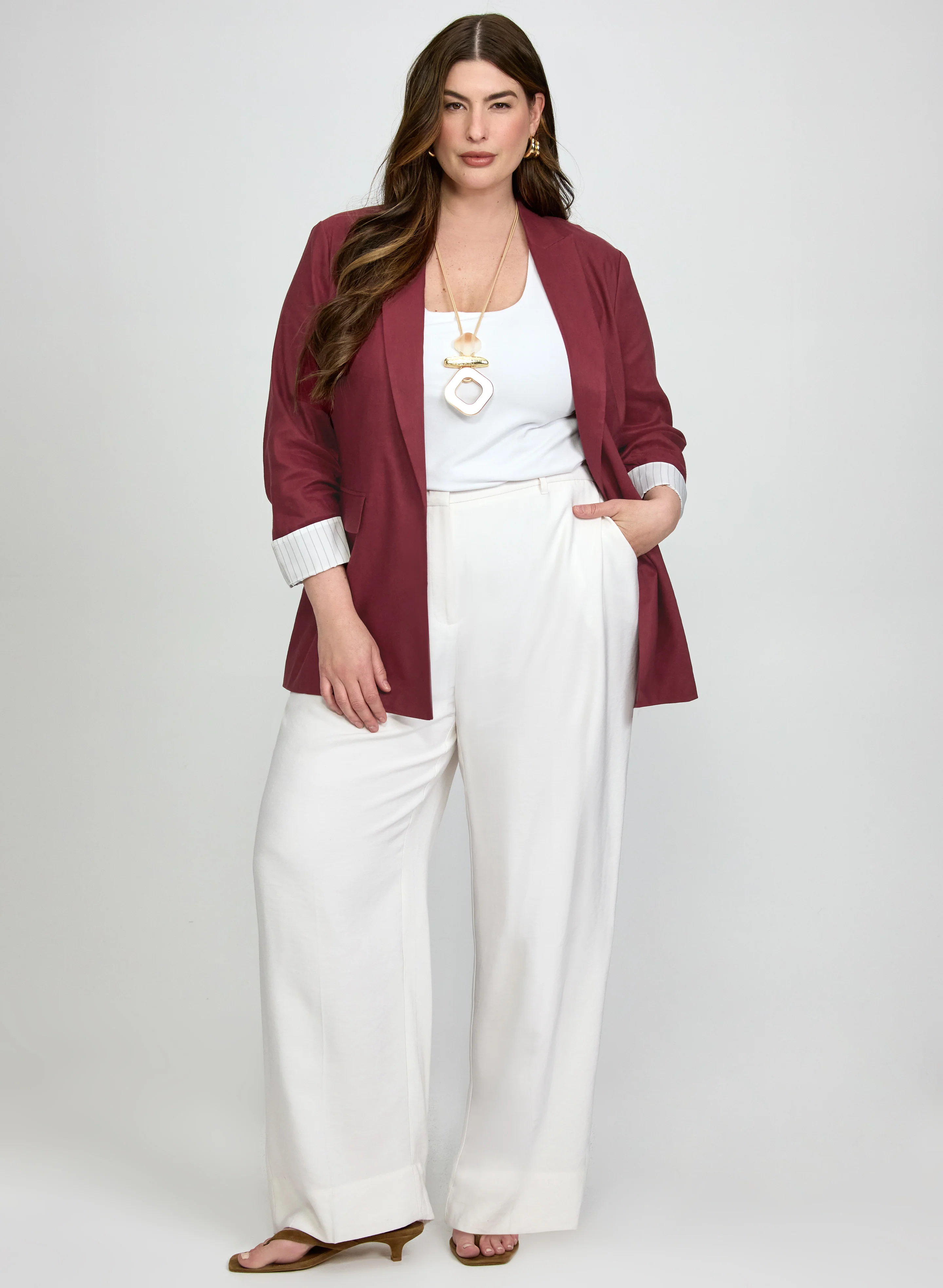 Linen-Blend Blazer & Olivia Belted Wide-Leg Pants