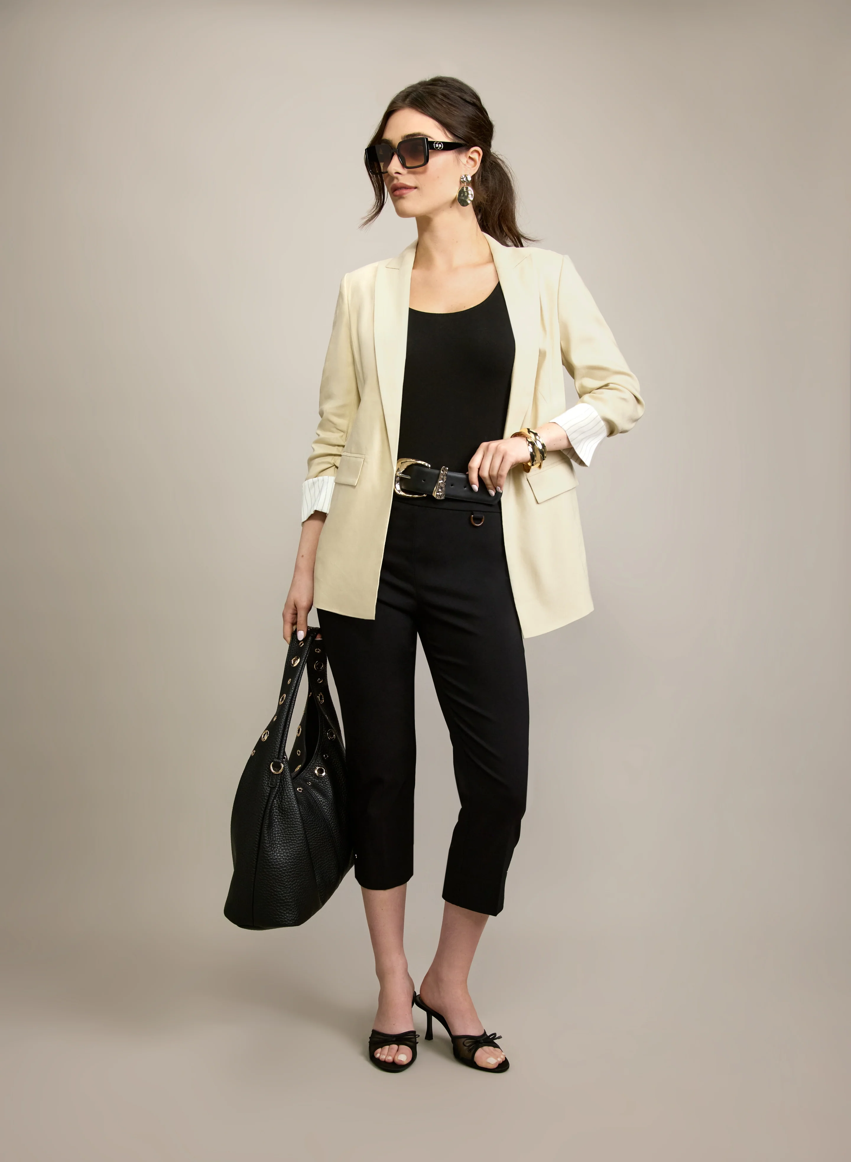 Linen-Blend Blazer & Pull-On Bengaline Capris