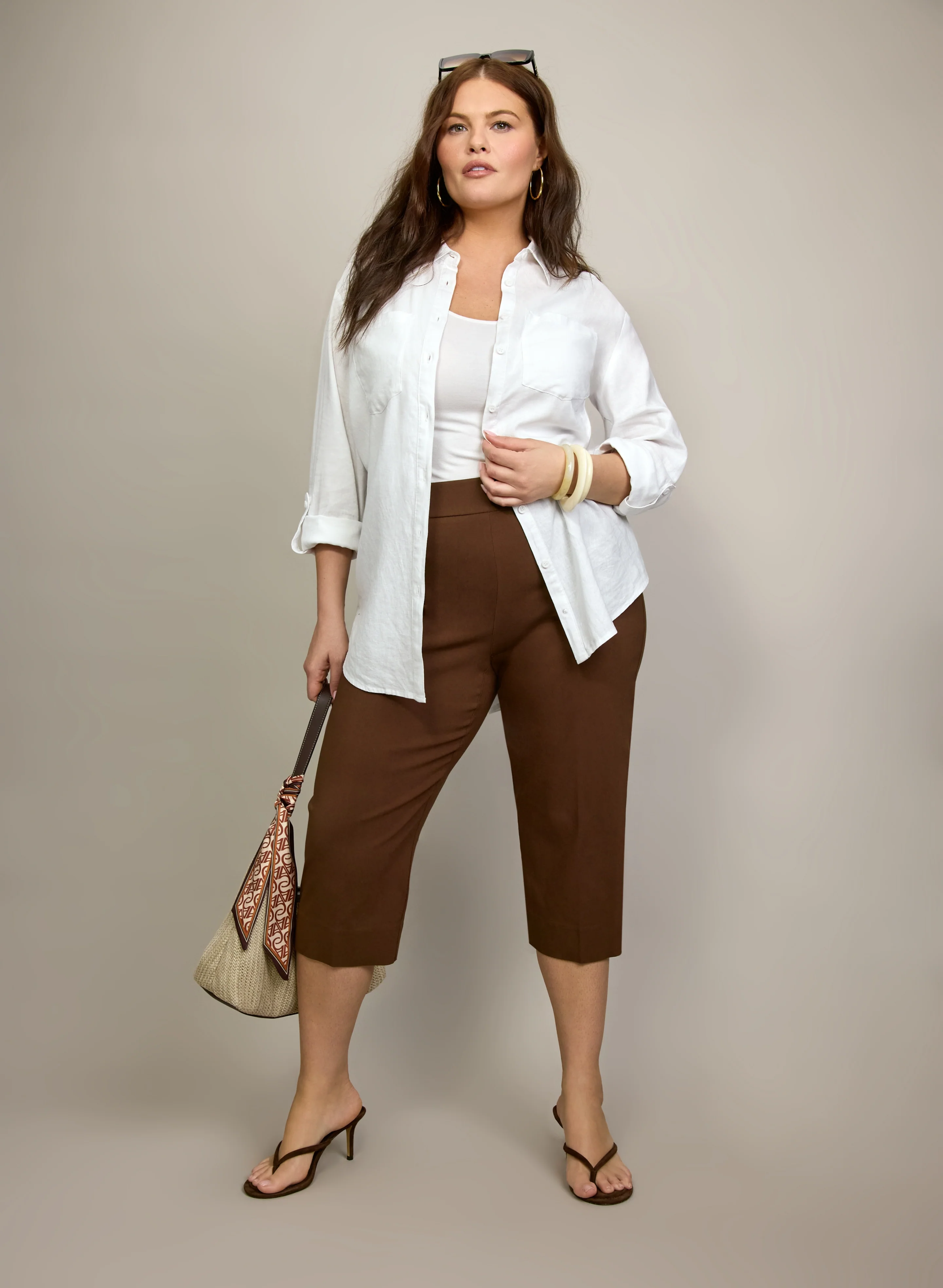 Linen-Blend Button-Down Blouse & Pull-On Capris