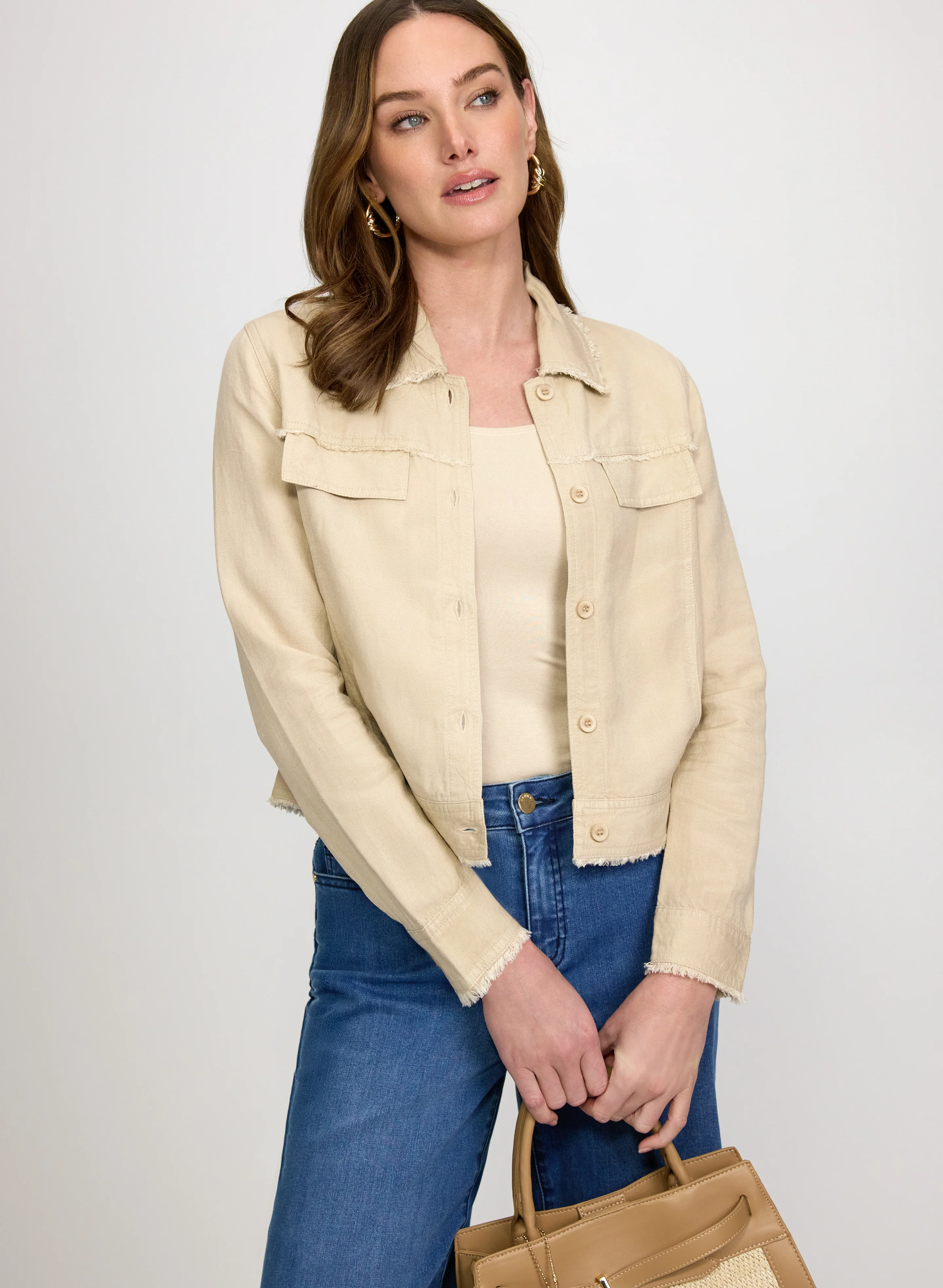Frayed Linen-Blend Jacket