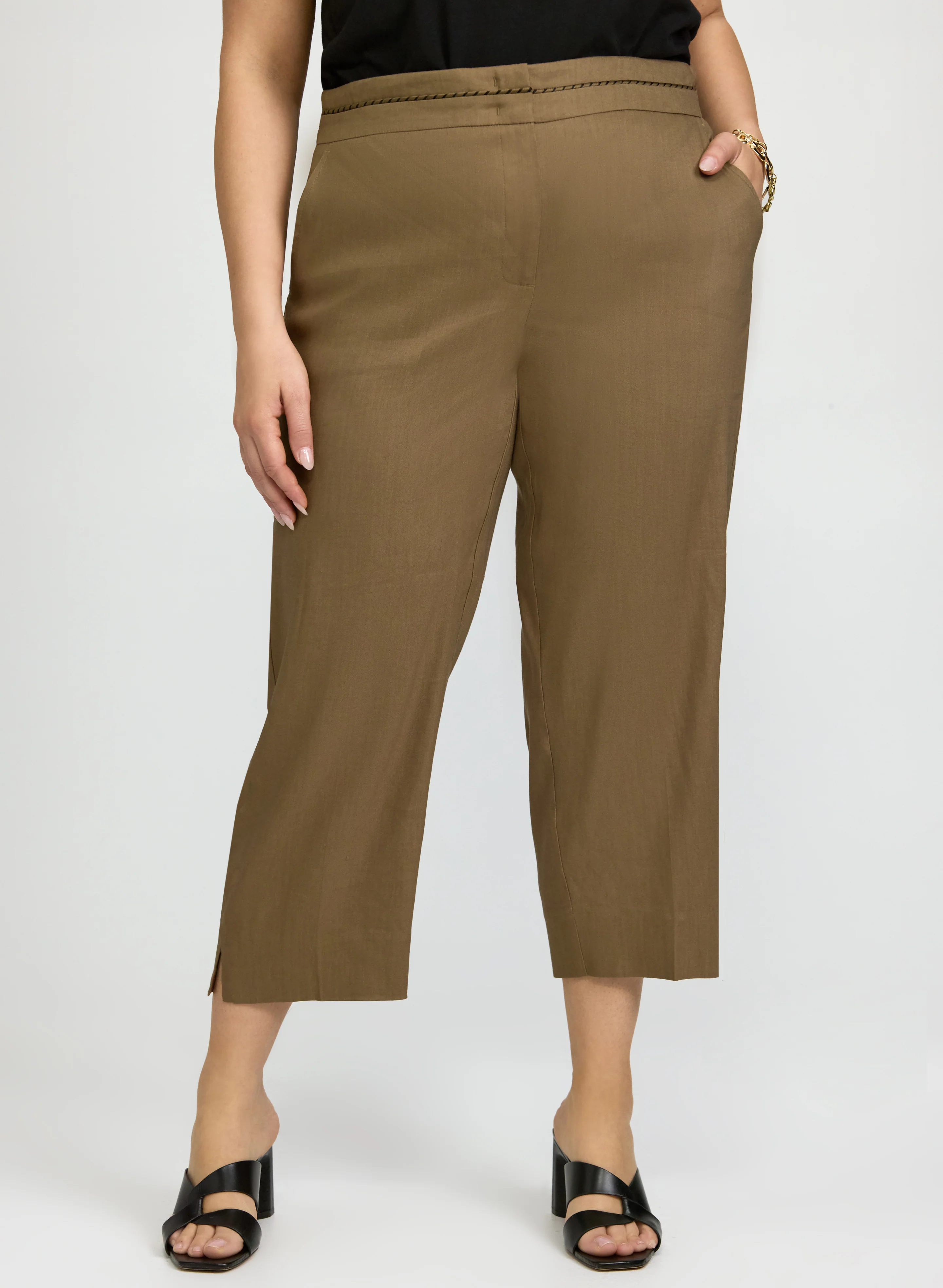 Linen-Blend Straight-Leg Capris