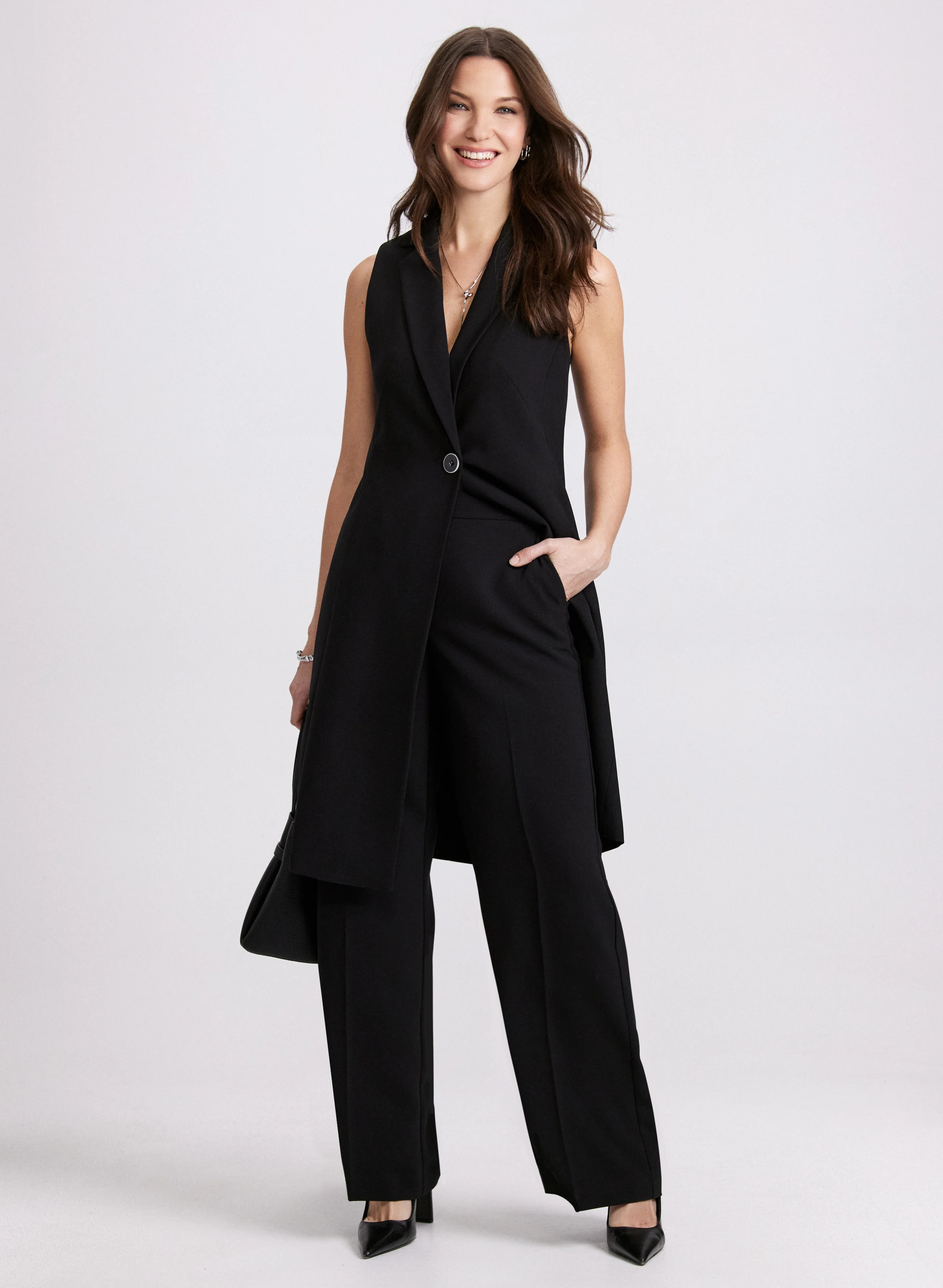 Long Buttoned Vest & Wide-Leg Pants