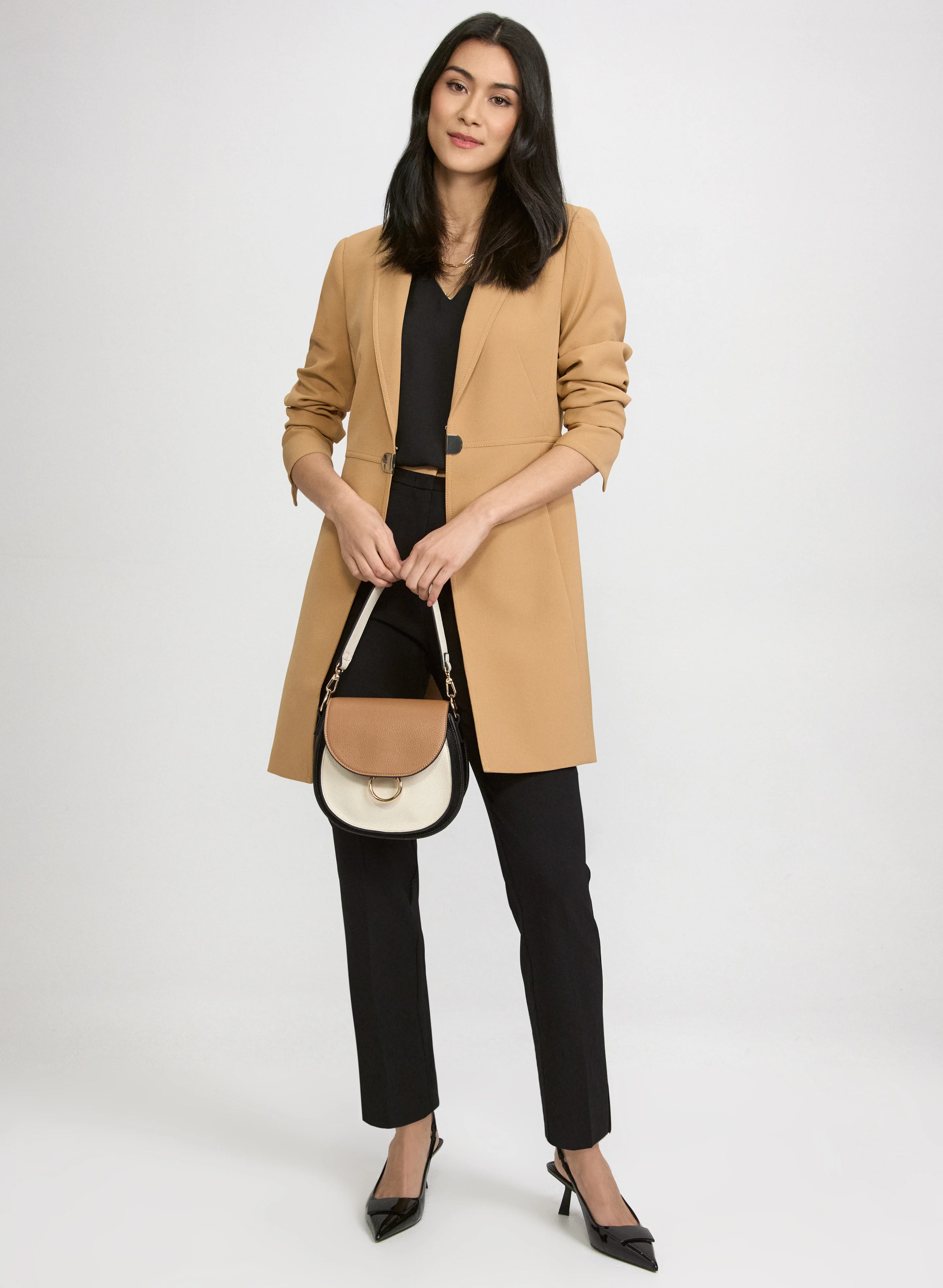 Long Twill Jacket & Contrast Trim Slim-Leg Pants