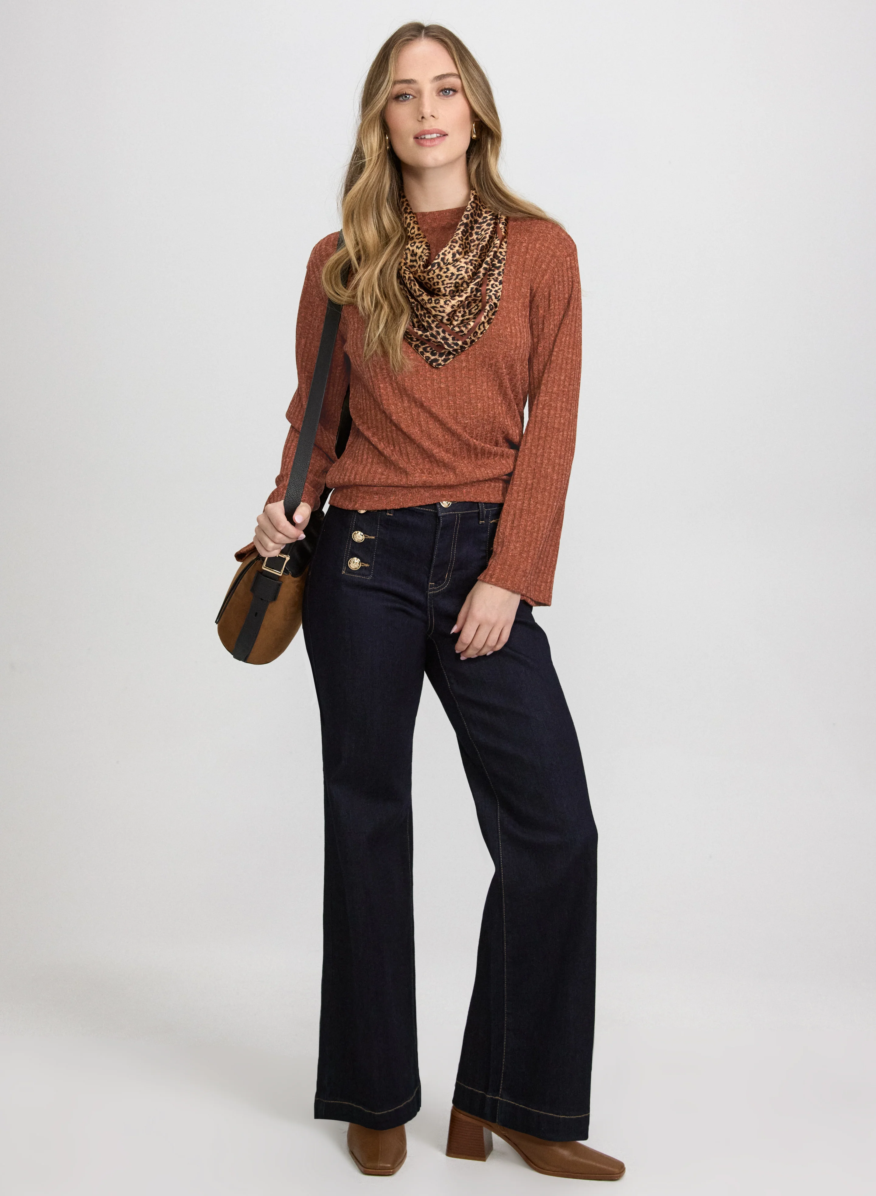 Melange Knit Funnel Neck Top - Image 3