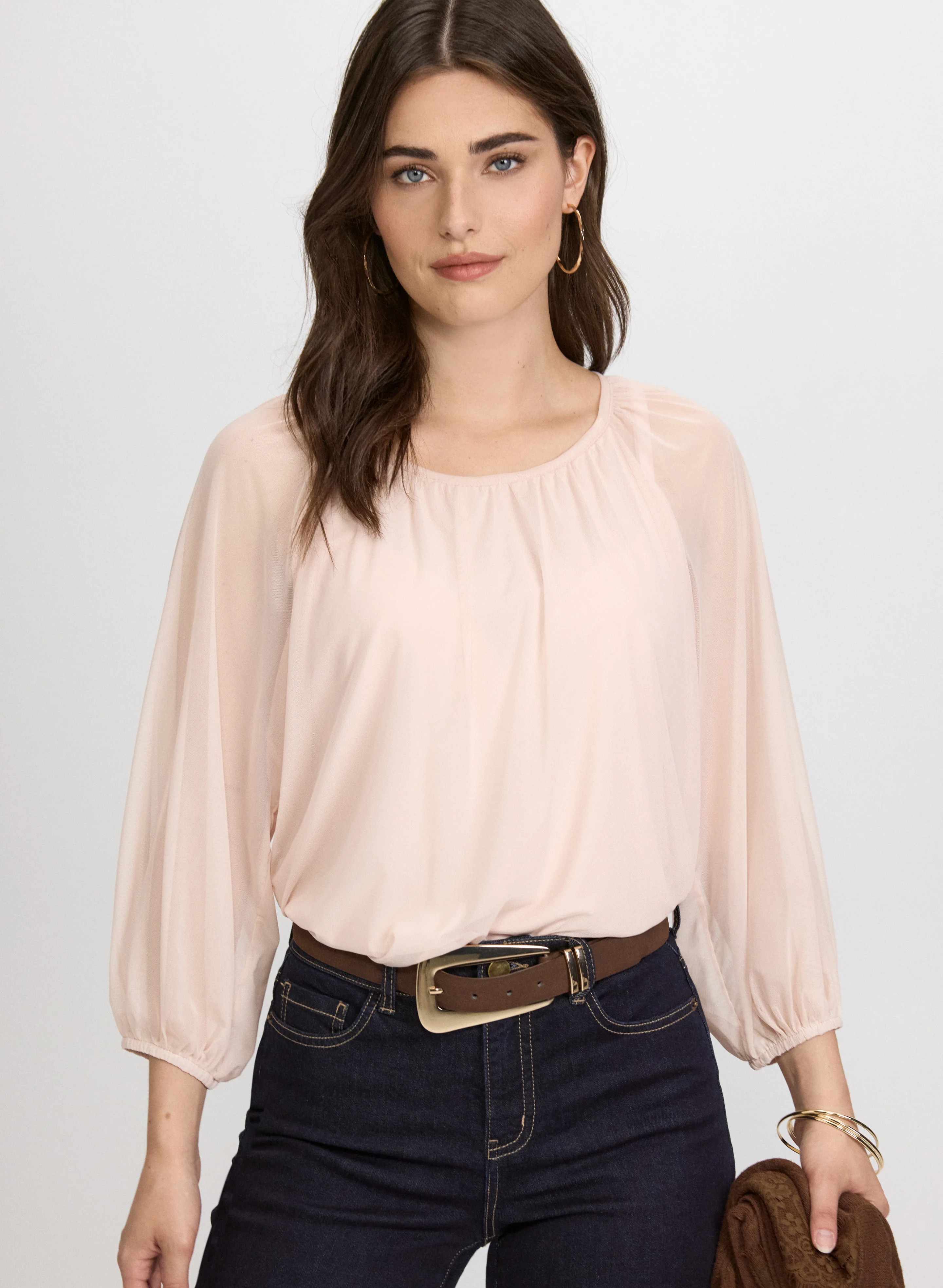 Mesh Balloon Sleeve Top