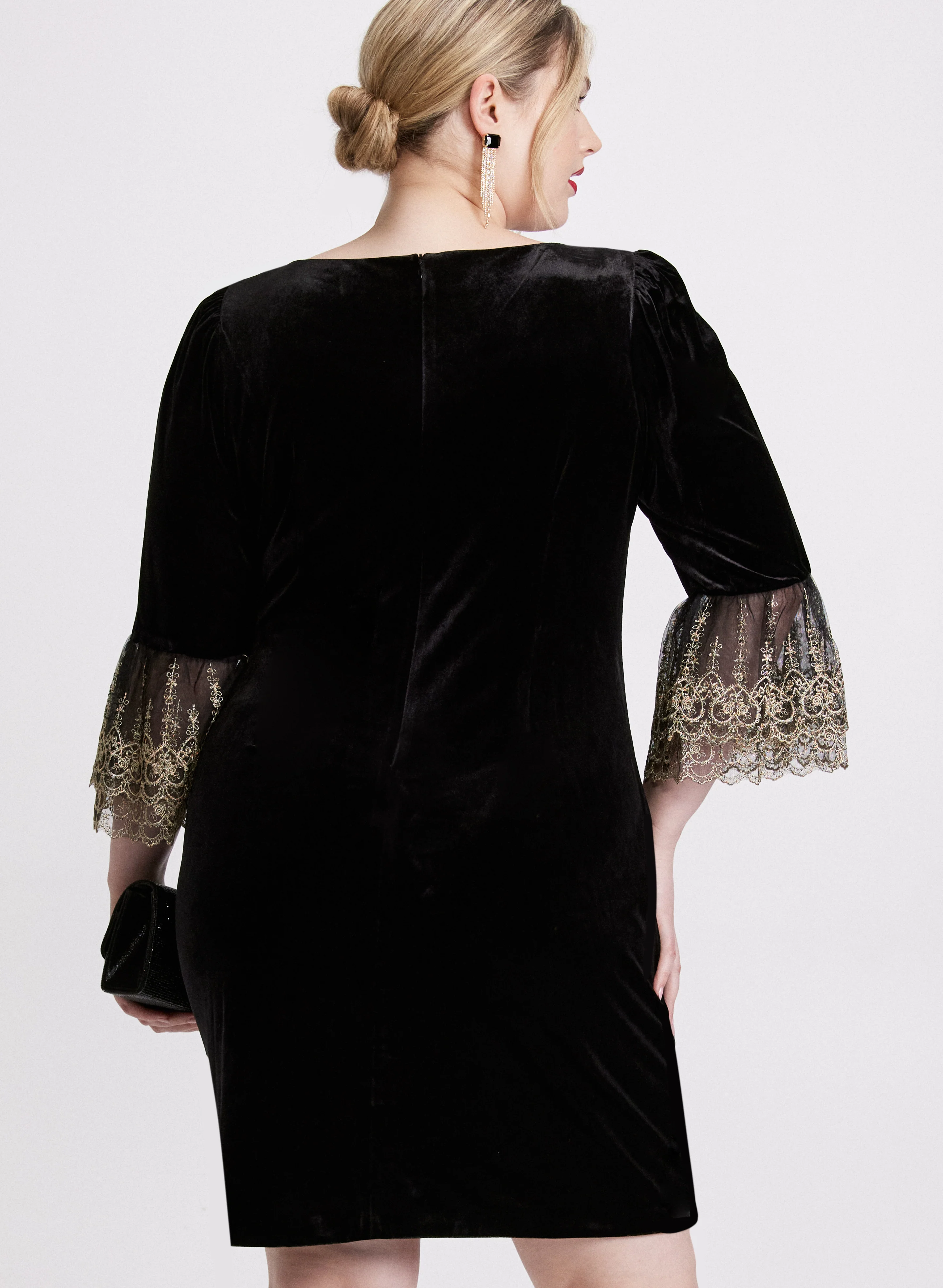 Mesh Bell Sleeve Velvet Dress - Image 3