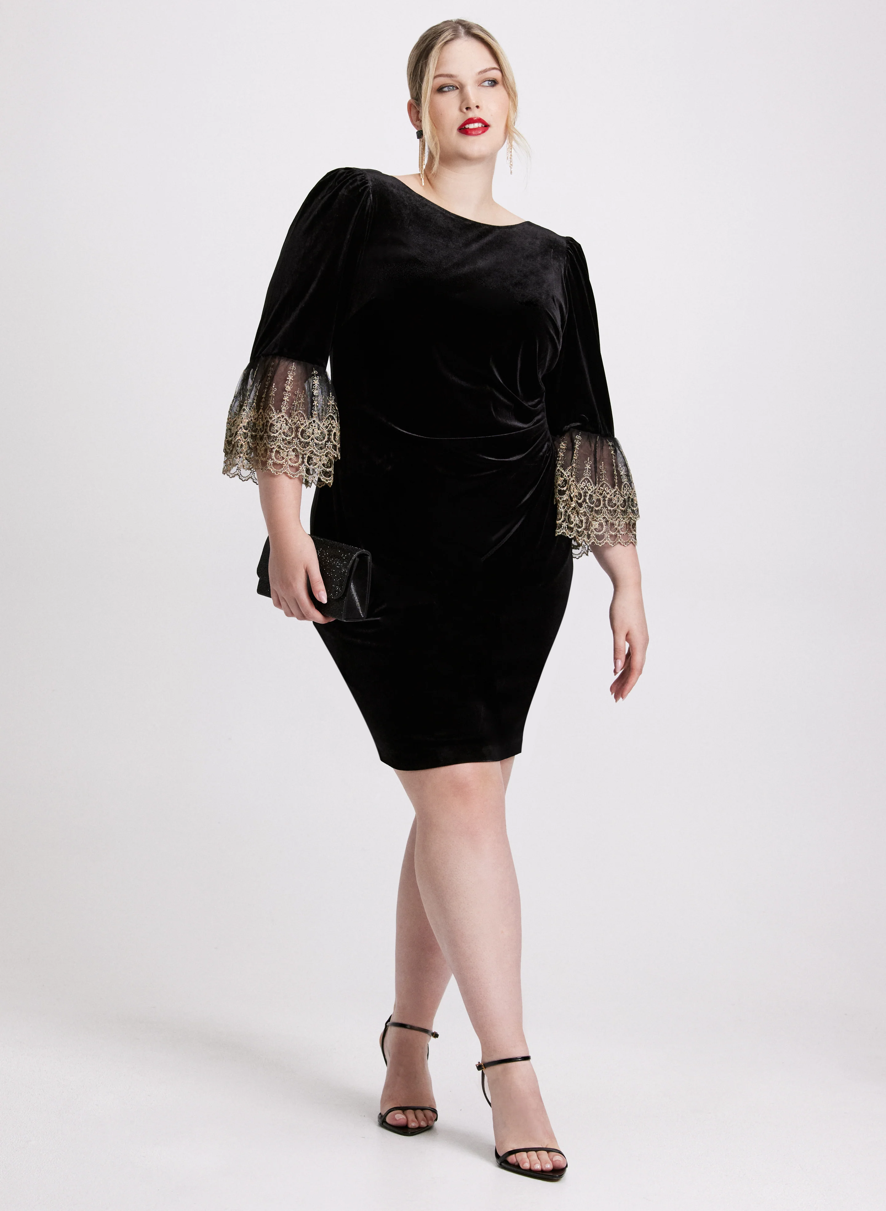 Mesh Bell Sleeve Velvet Dress - Image 4