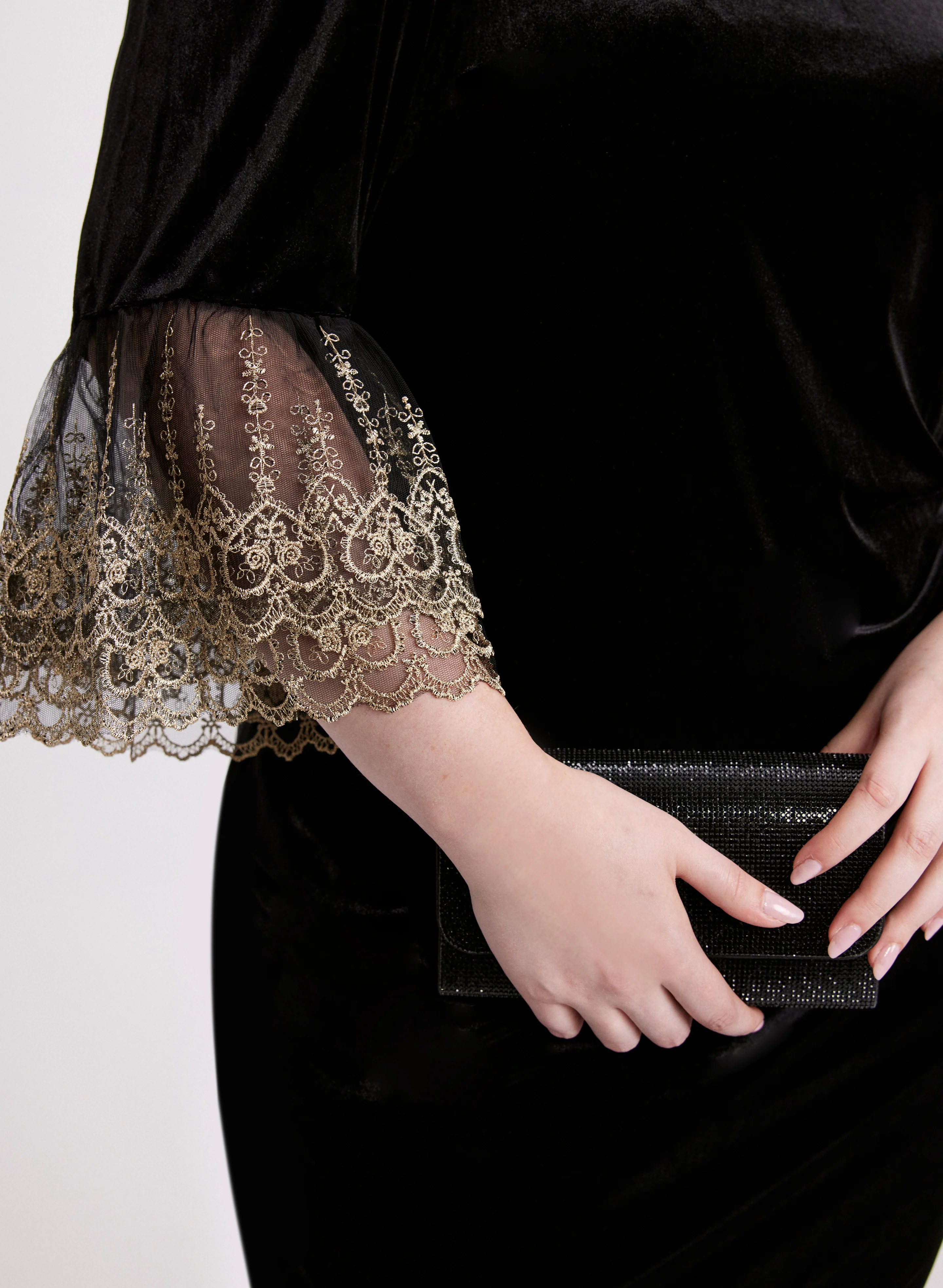 Mesh Bell Sleeve Velvet Dress - Image 5