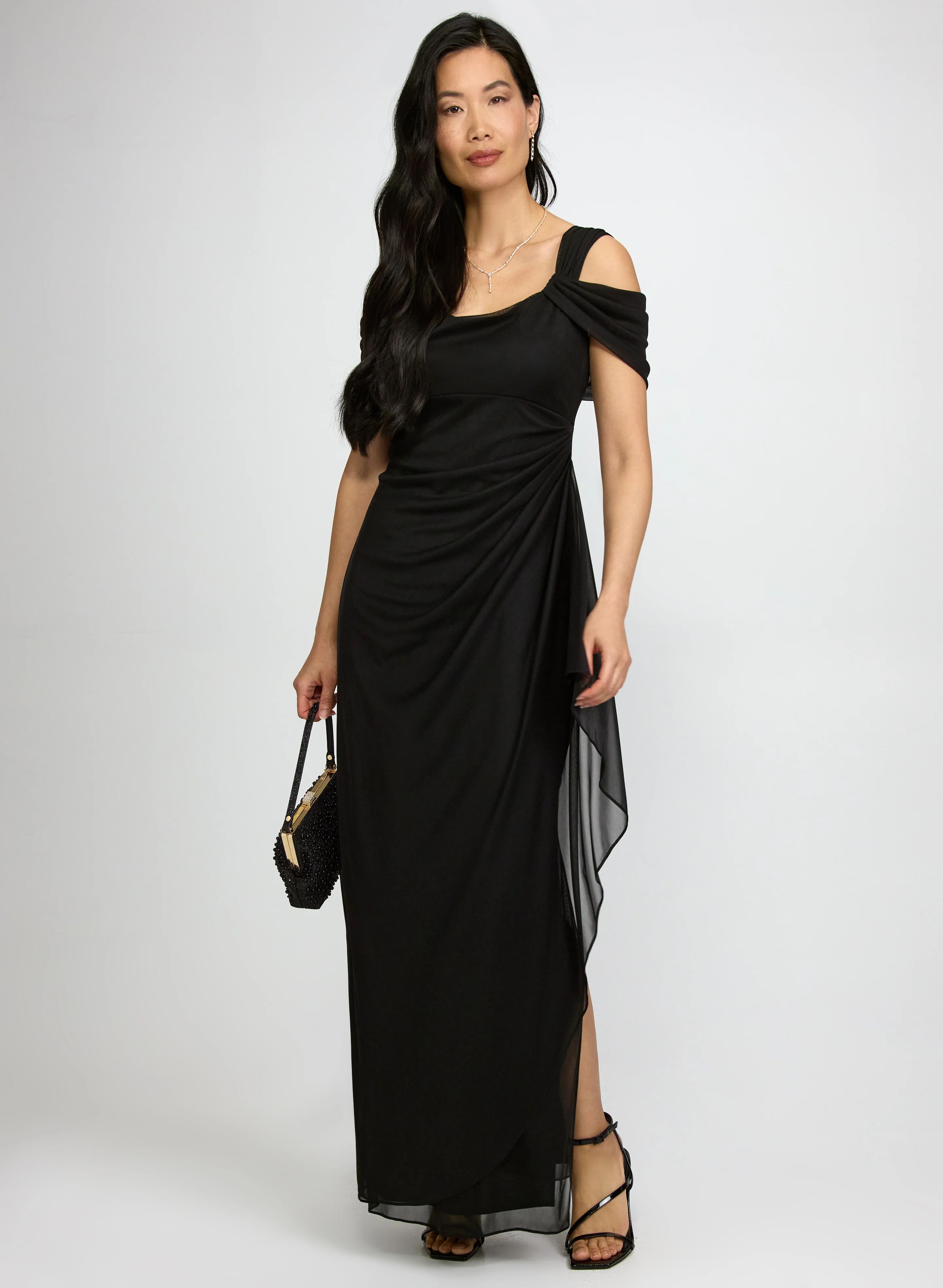 Mesh Cowl Neck Dress