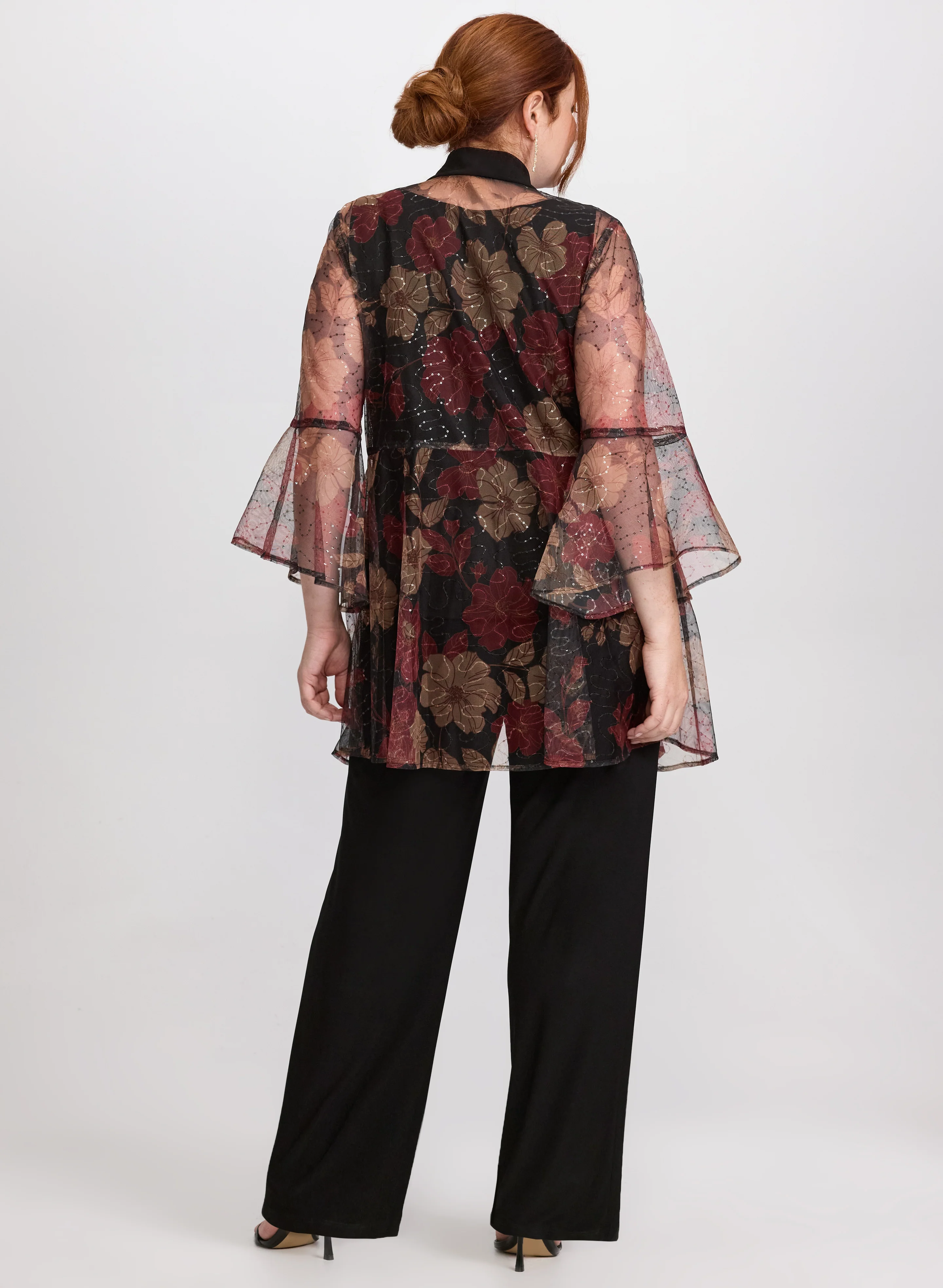Mesh Floral Jacket, Top & Pants Set - Image 3