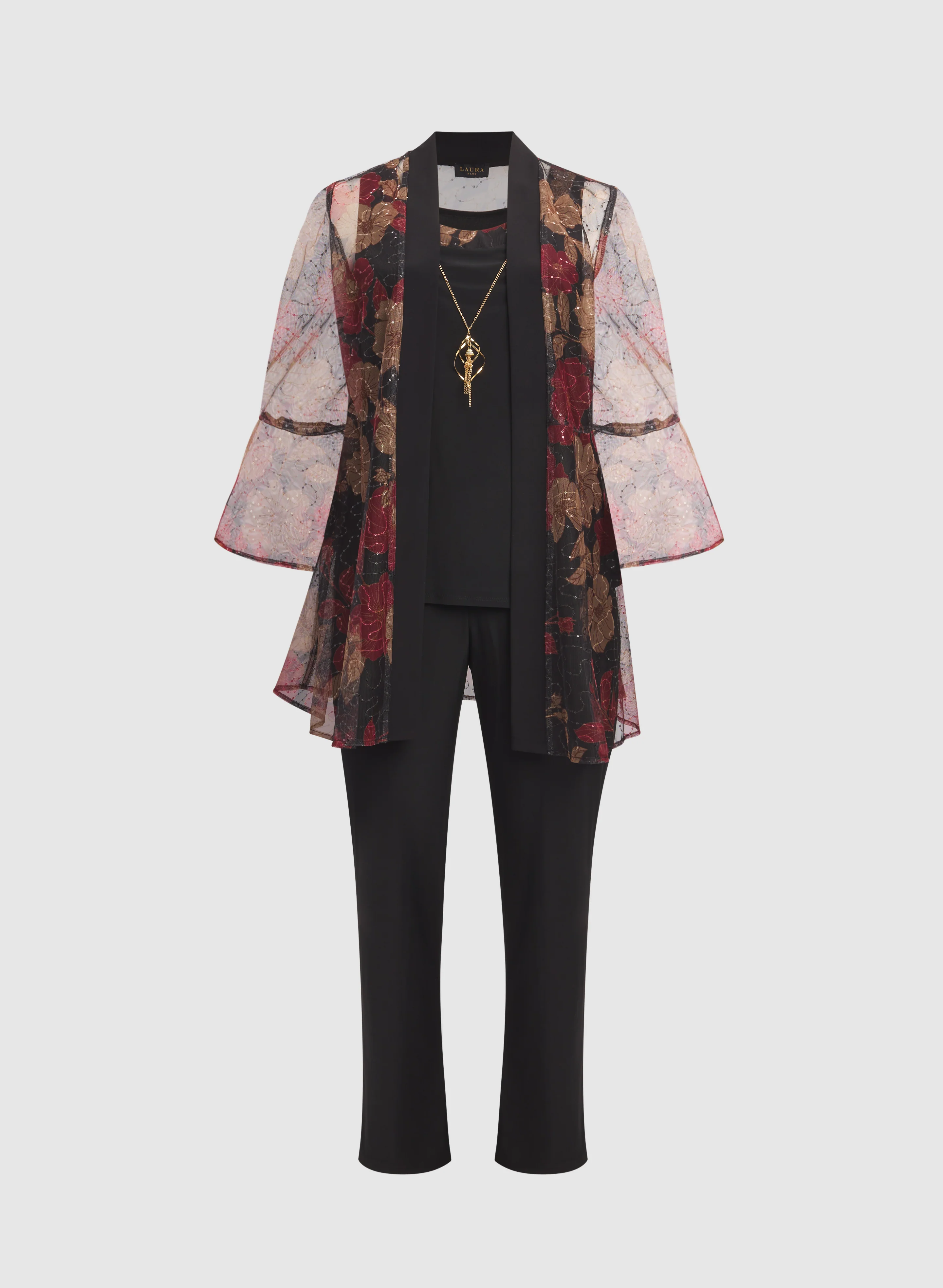 Mesh Floral Jacket, Top & Pants Set - Image 6