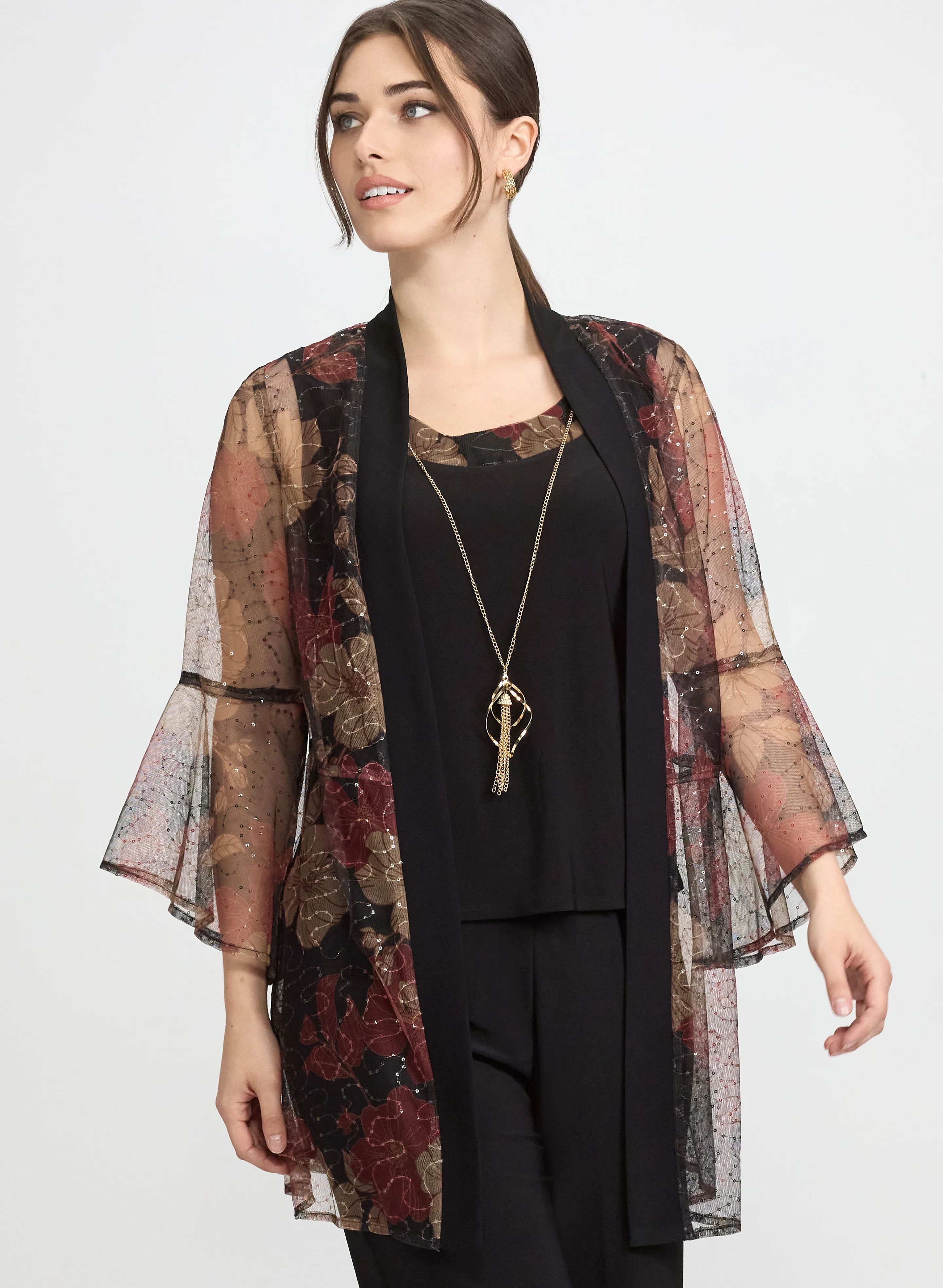 Mesh Floral Jacket, Top & Pants Set - Image 5