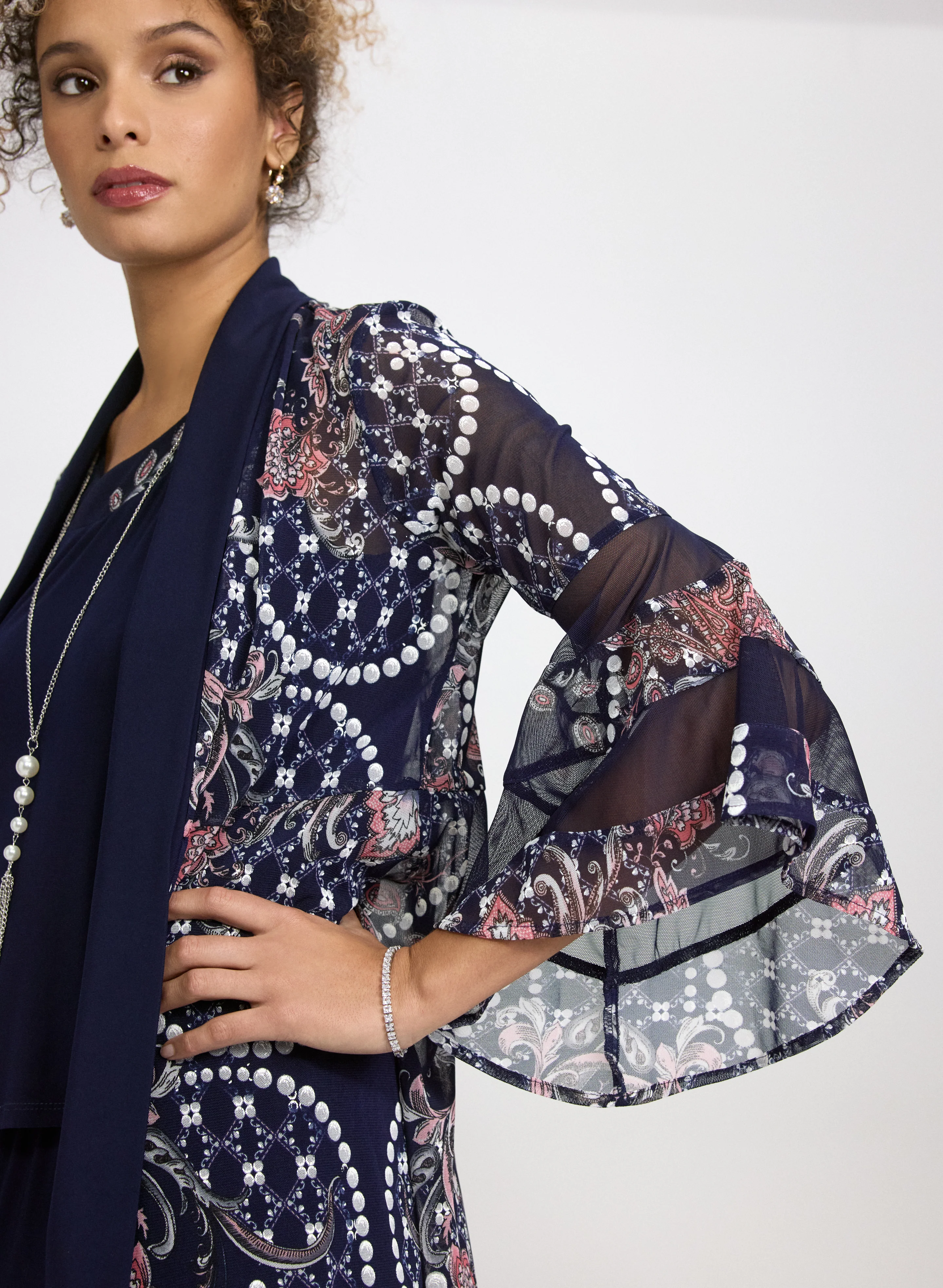 Mesh Paisley Jacket, Top & Pants Set - Image 2