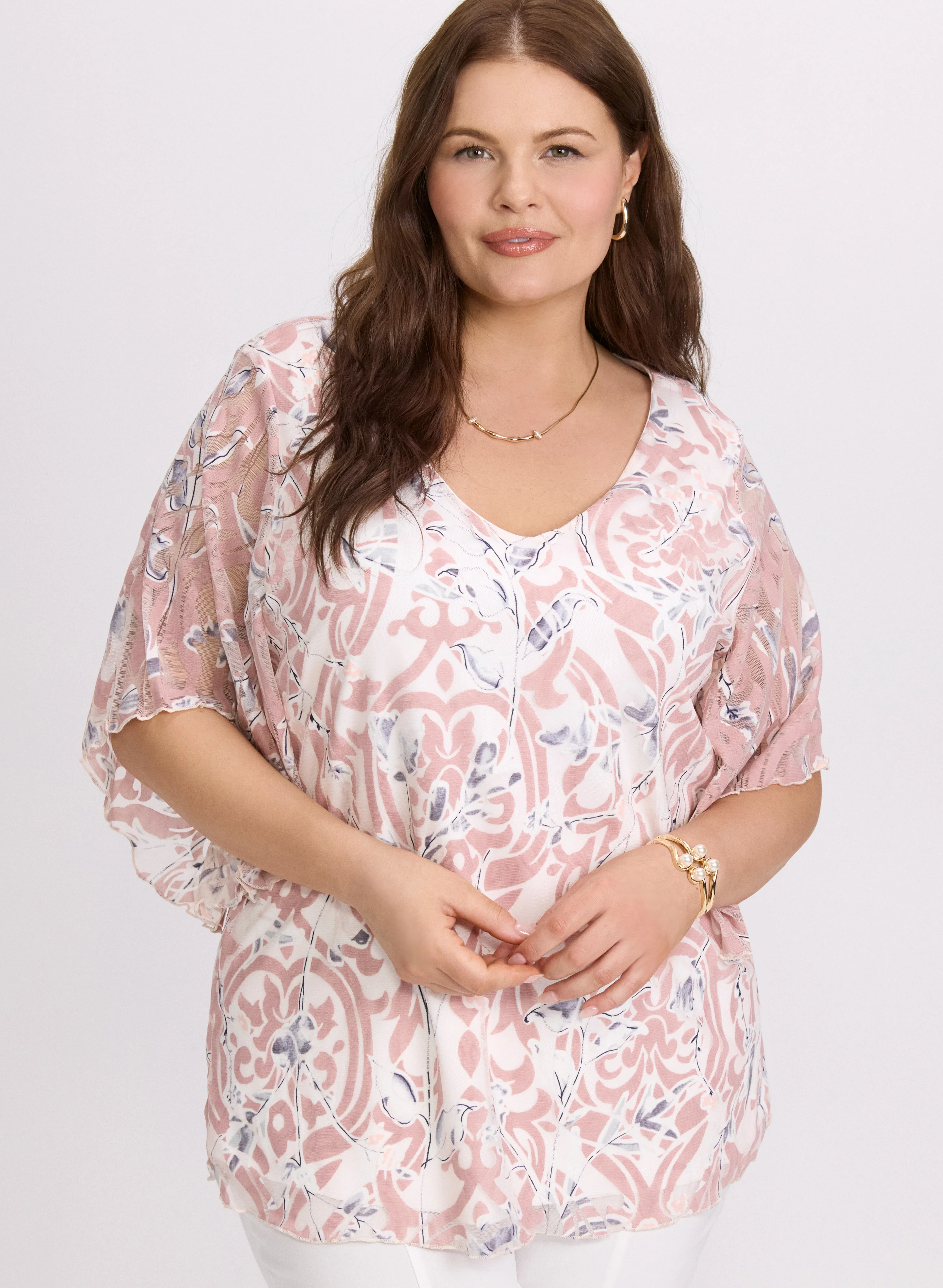 Mesh V-Neck Blouse