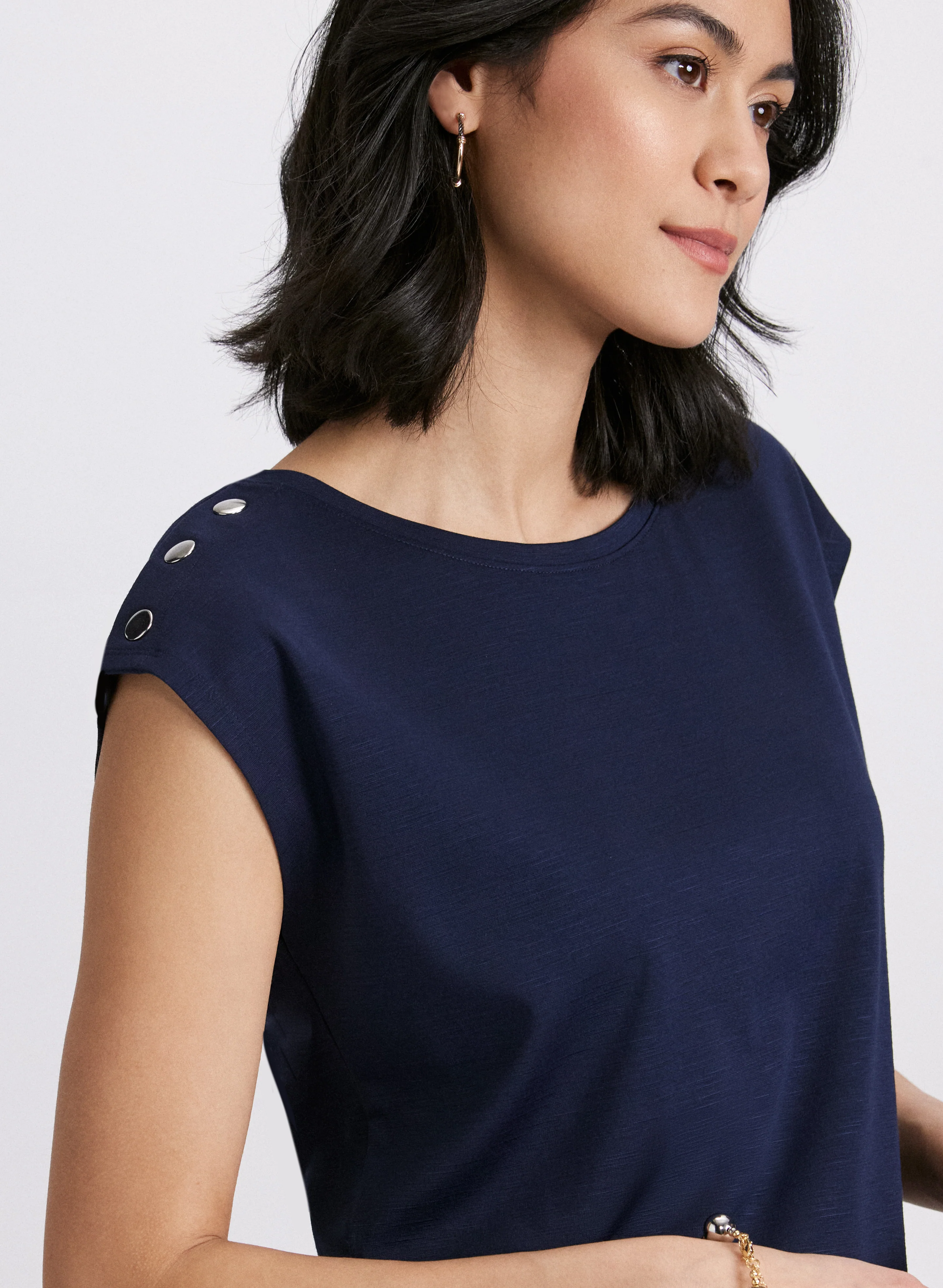 Metallic Button T-Shirt