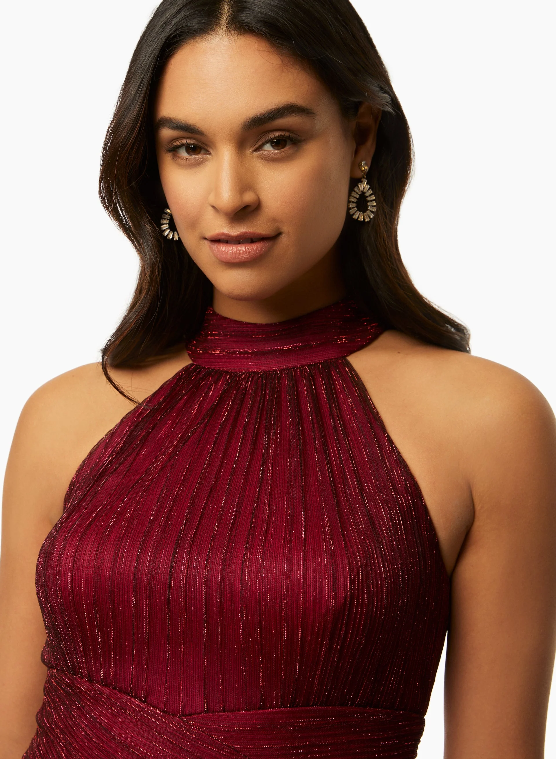 Metallic Crinkle Halter Dress - Image 4