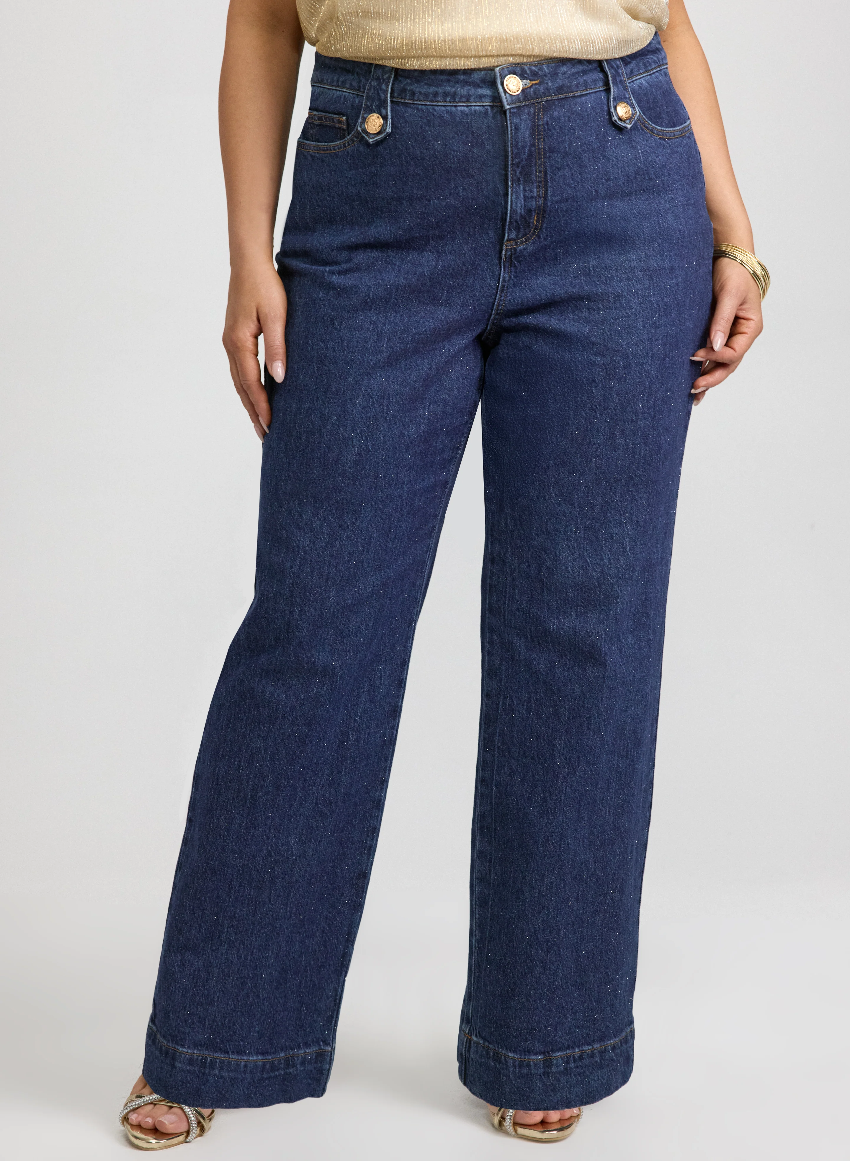 Metallic Detail Wide-Leg Jeans
