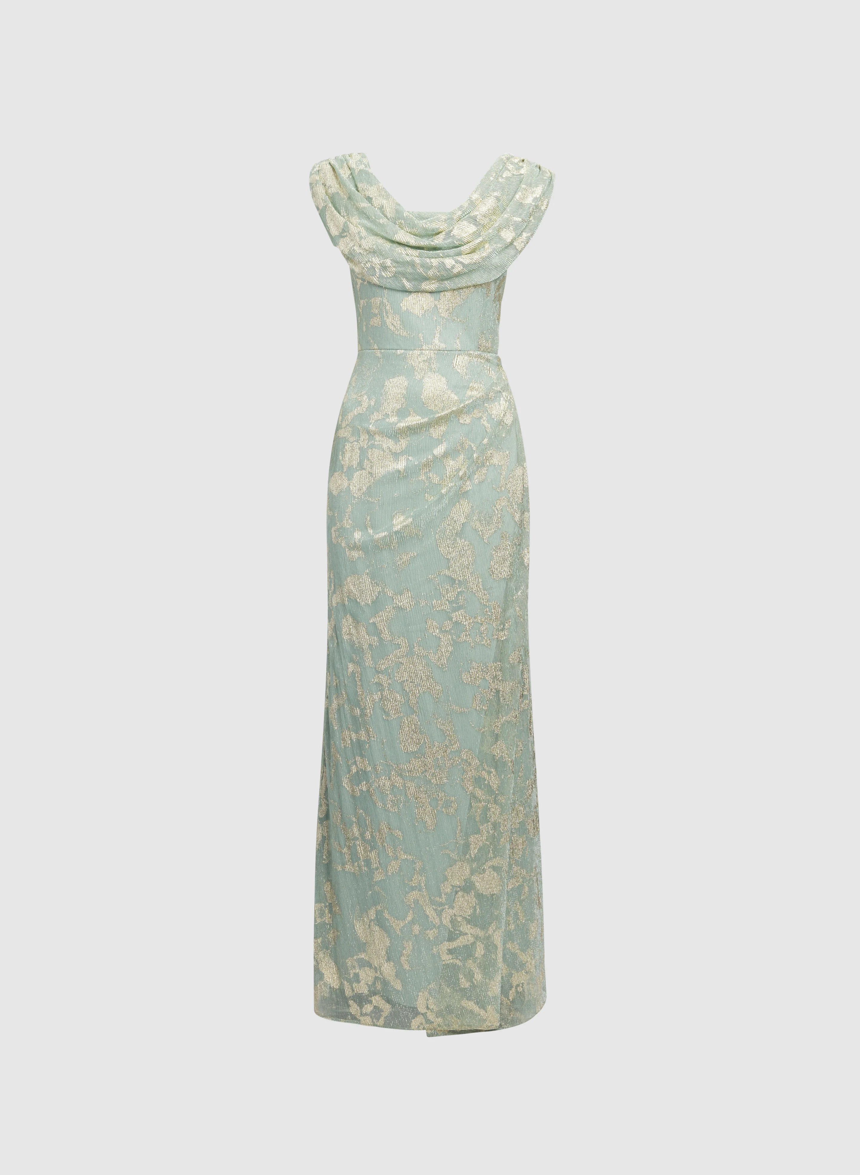 Metallic Draped Cowl Neck Dress - Image 5