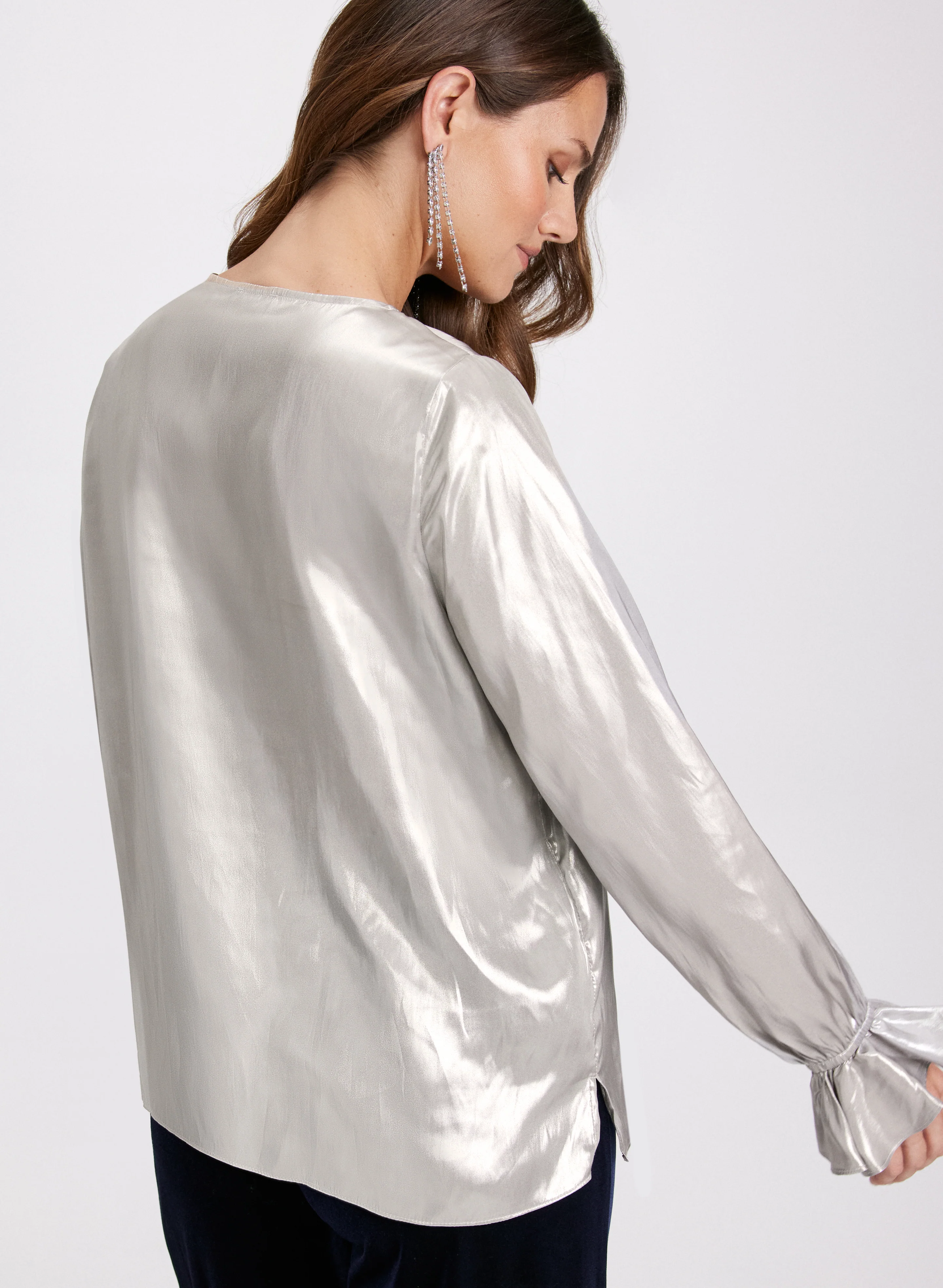 Metallic Flared Cuff Blouse - Image 4
