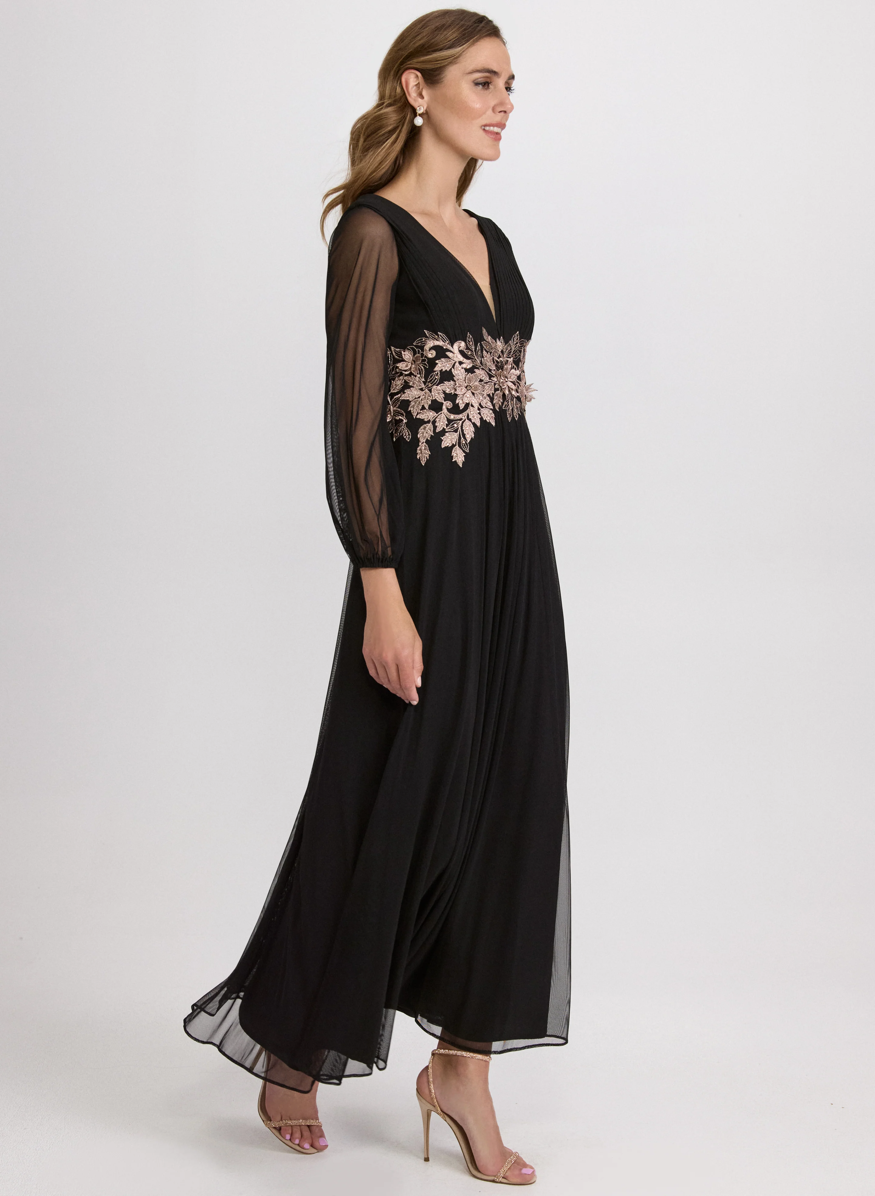 Metallic Floral Appliqué Dress - Image 2