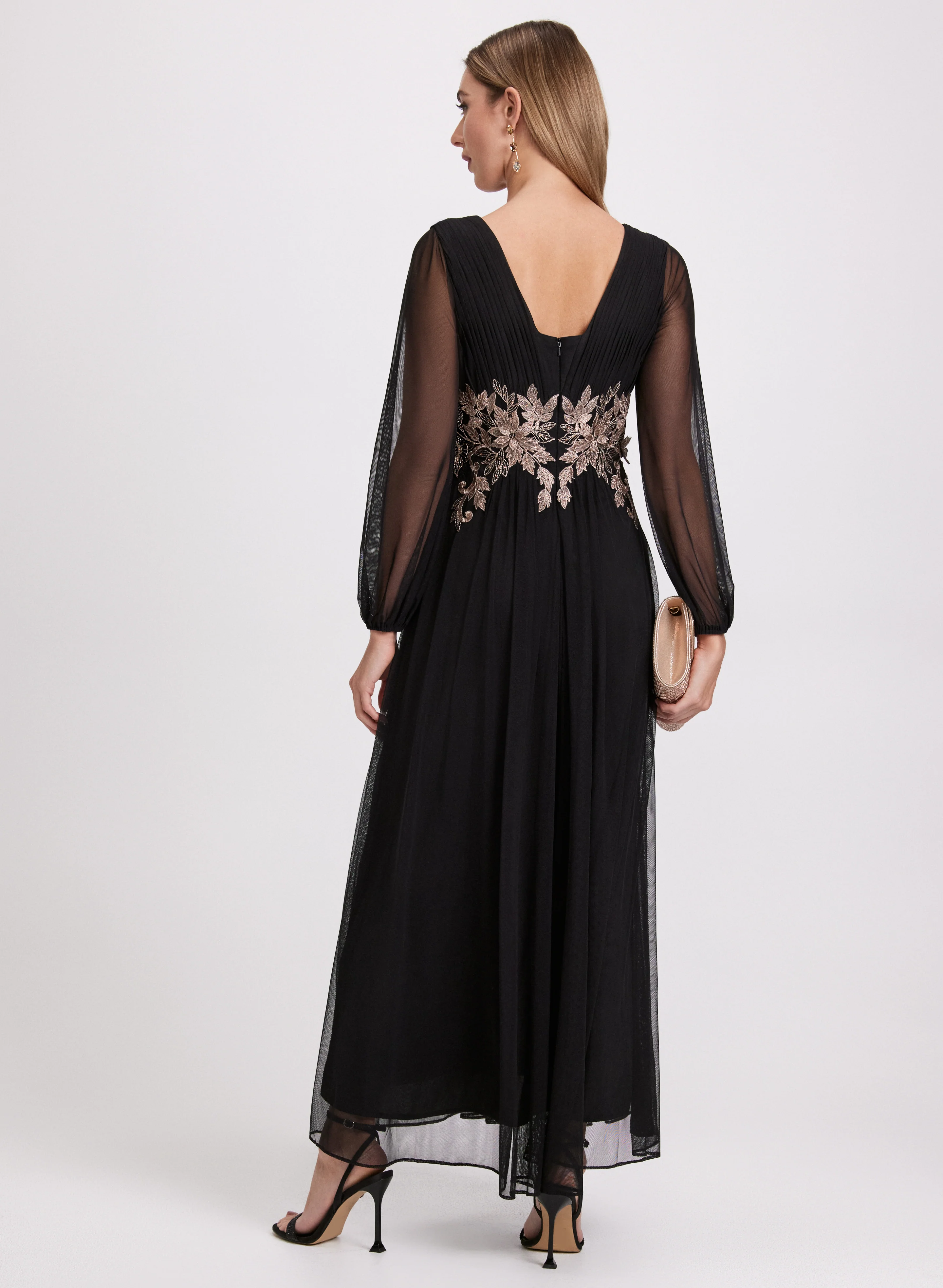 Metallic Floral Embroidered Dress - Image 3