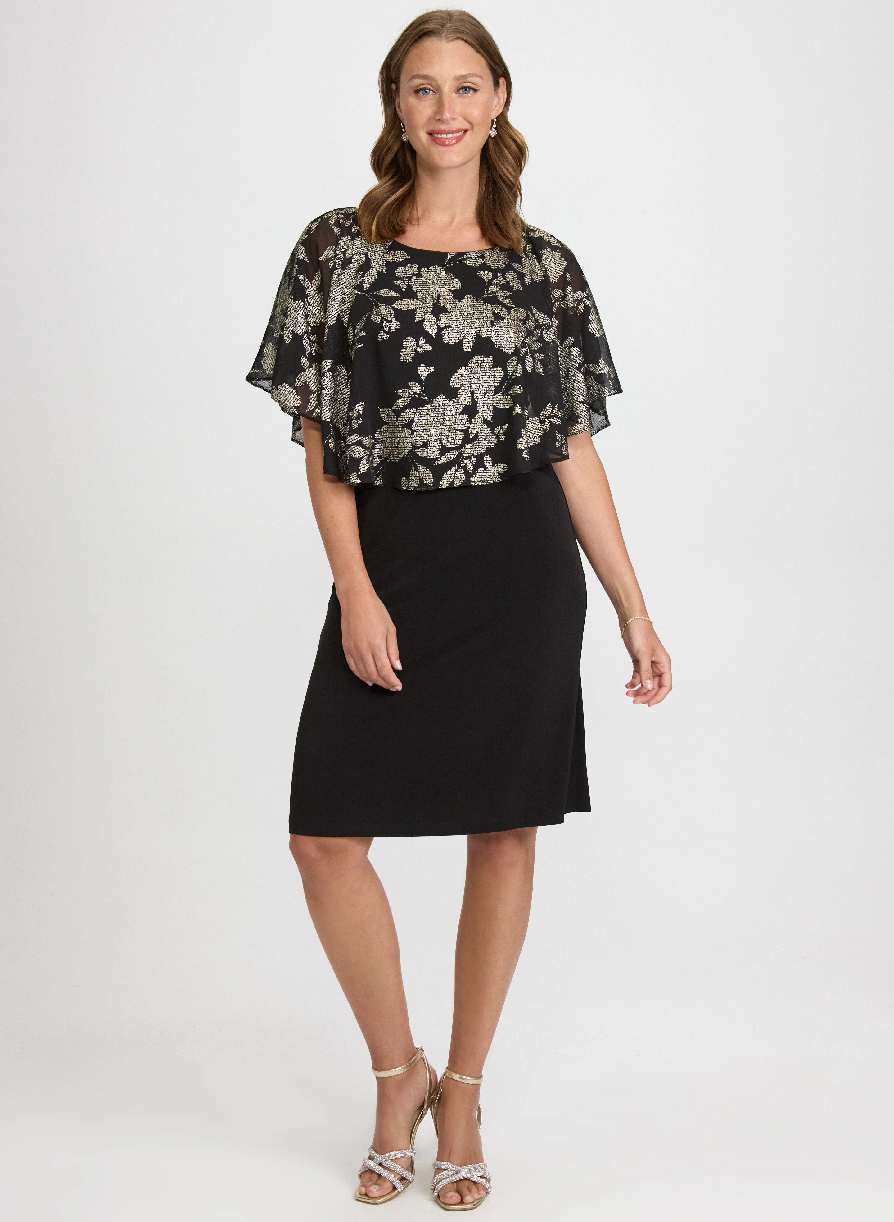 Metallic Floral Overlay Dress