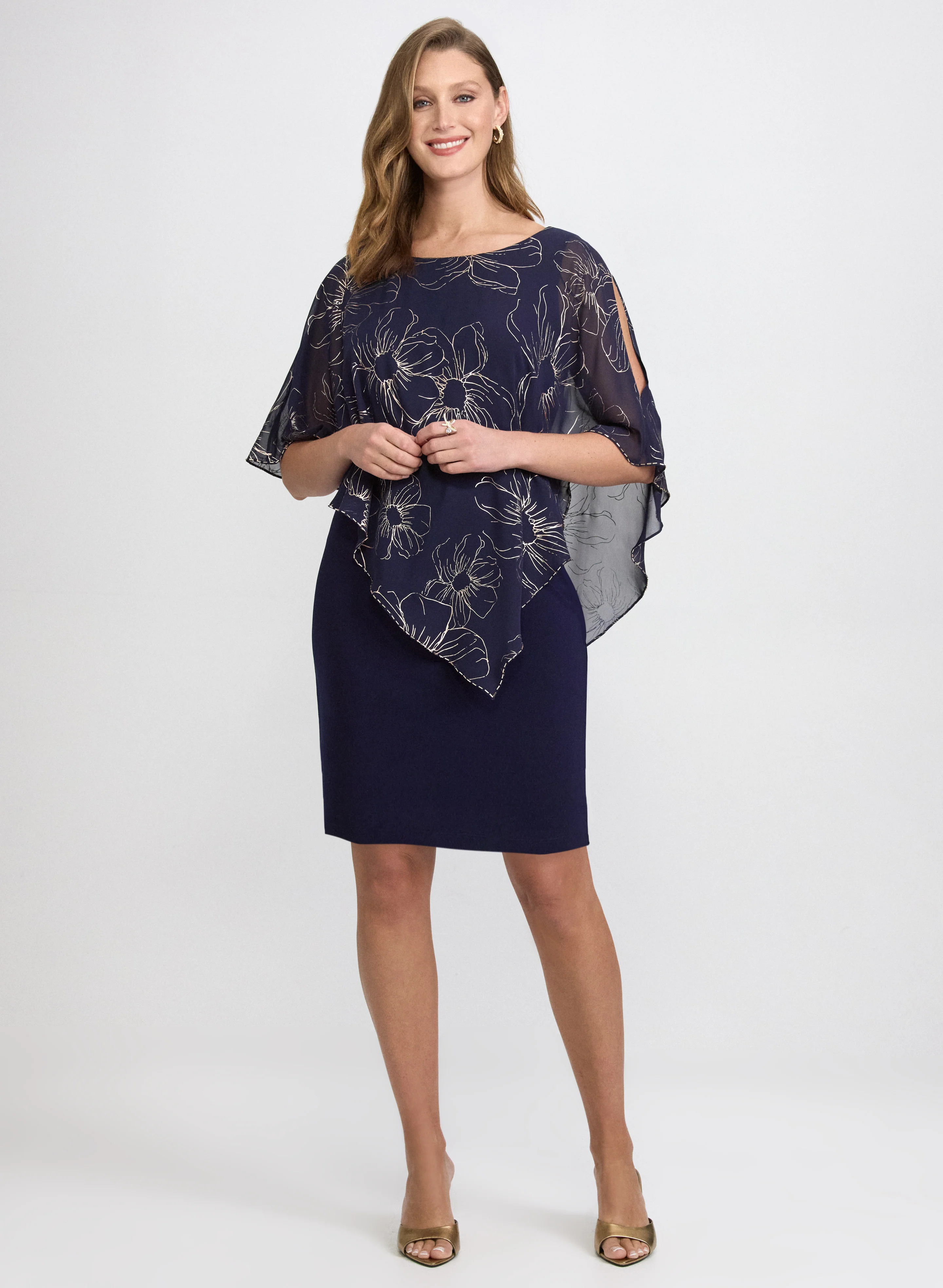 Metallic Floral Overlay Dress