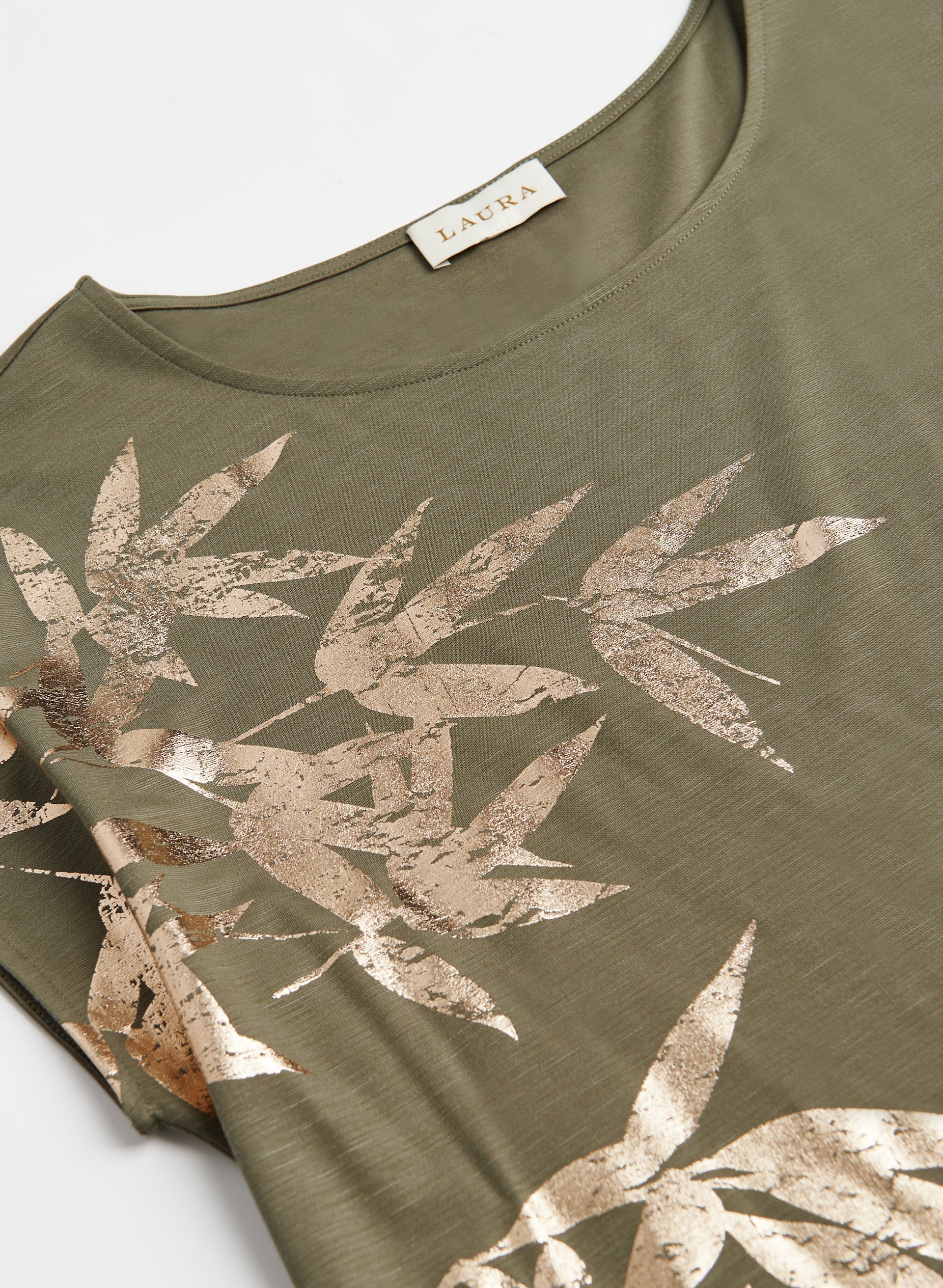 Metallic Leaf Print T-Shirt Dress - Image 4
