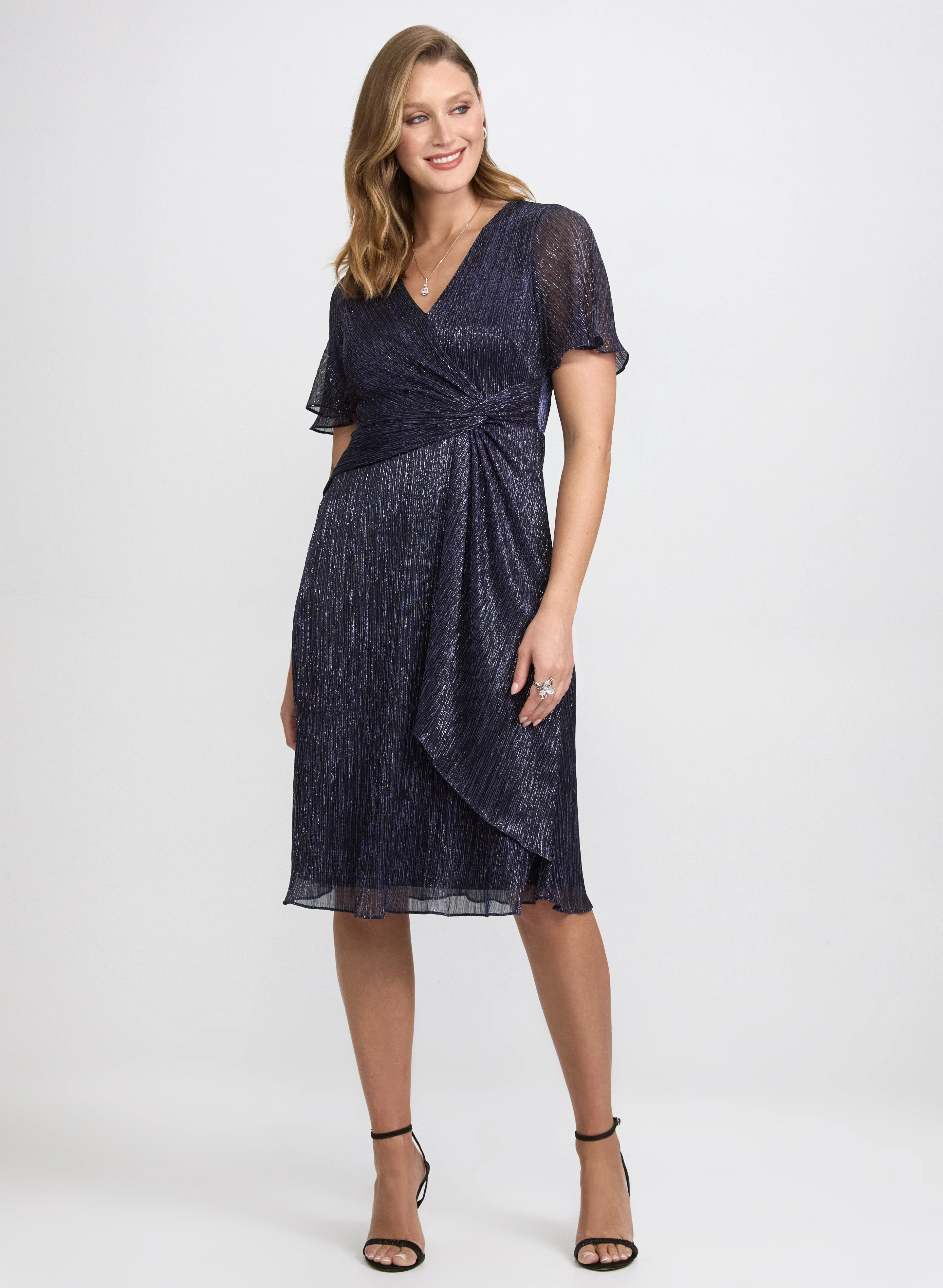 Metallic Plissé Dress