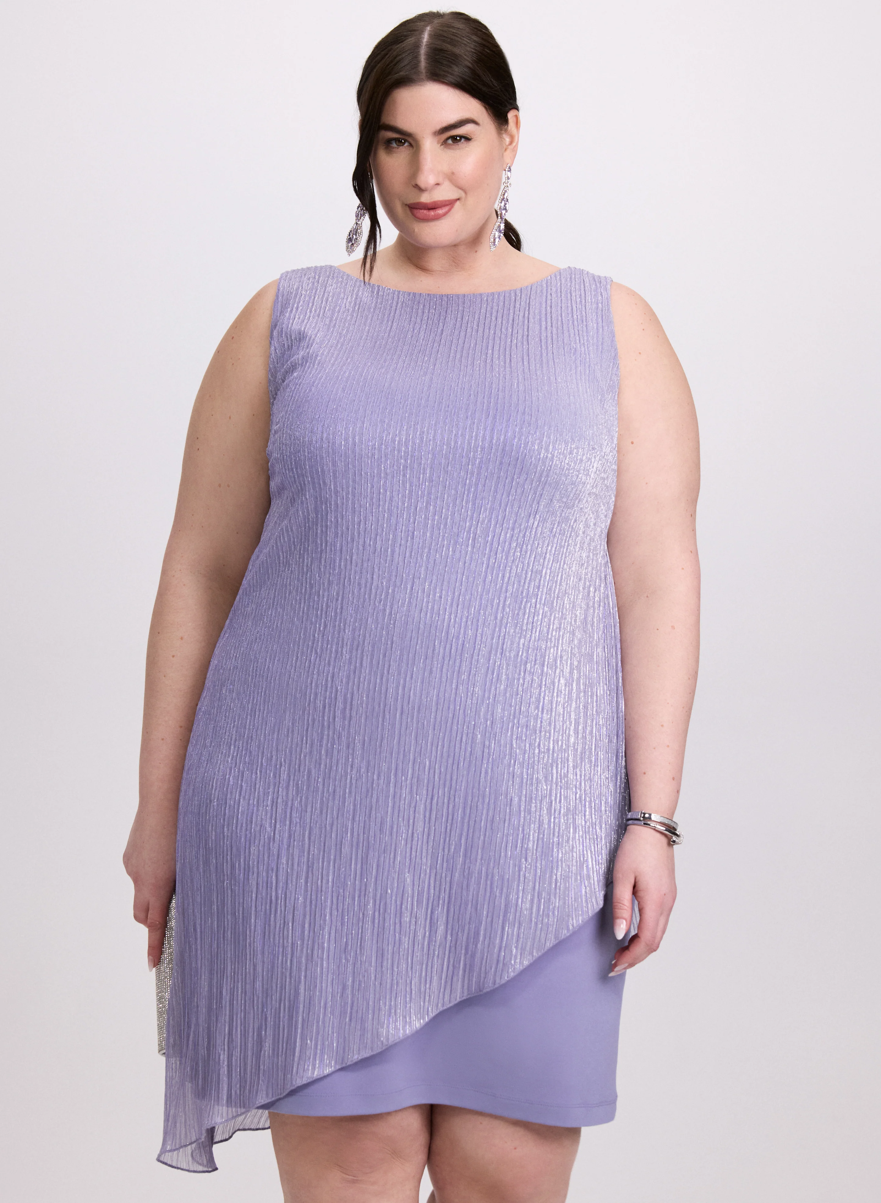 Metallic Plissé Overlay Dress - Image 4