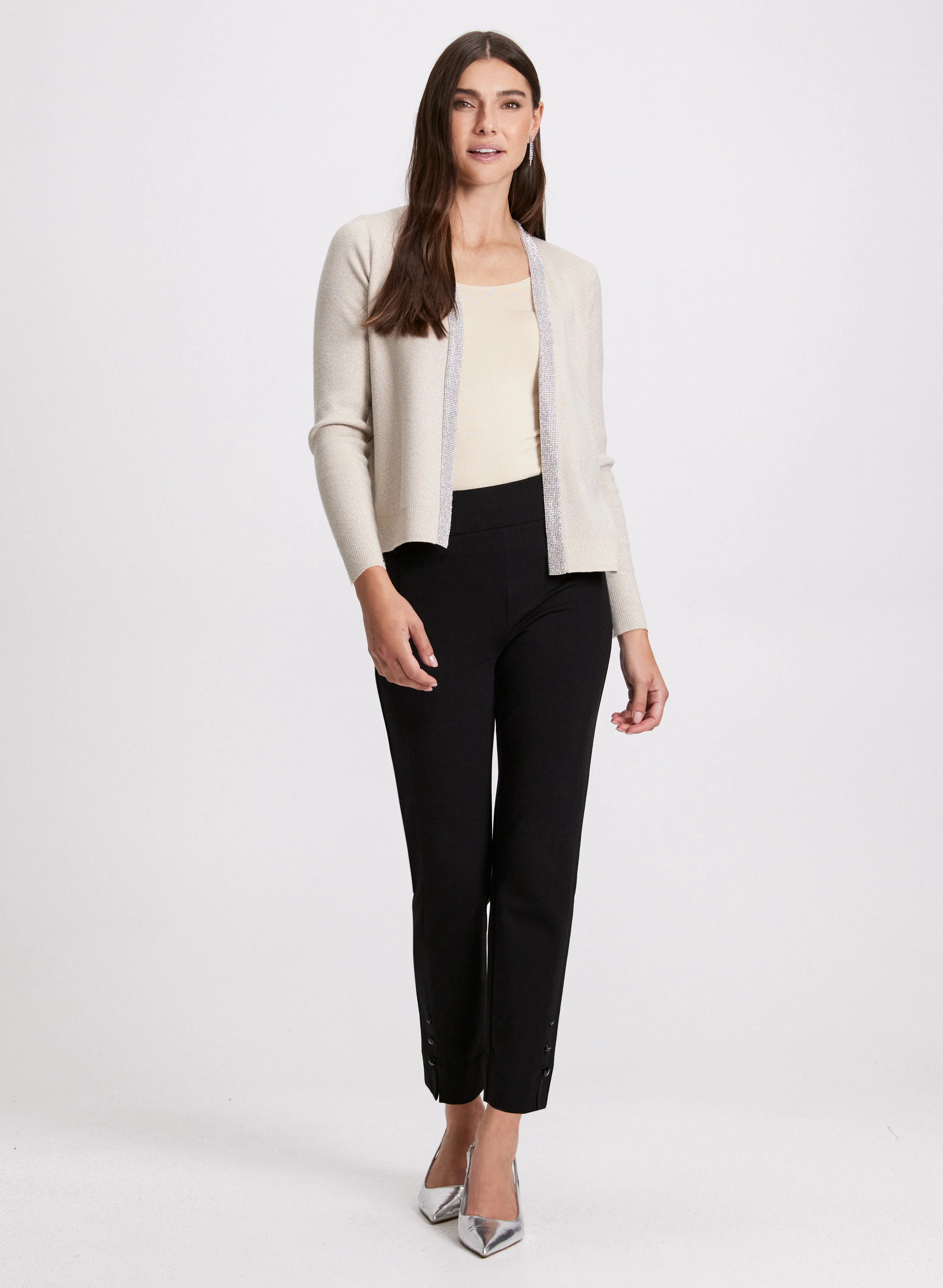 Metallic Rhinestone Trim Cardigan - Image 3