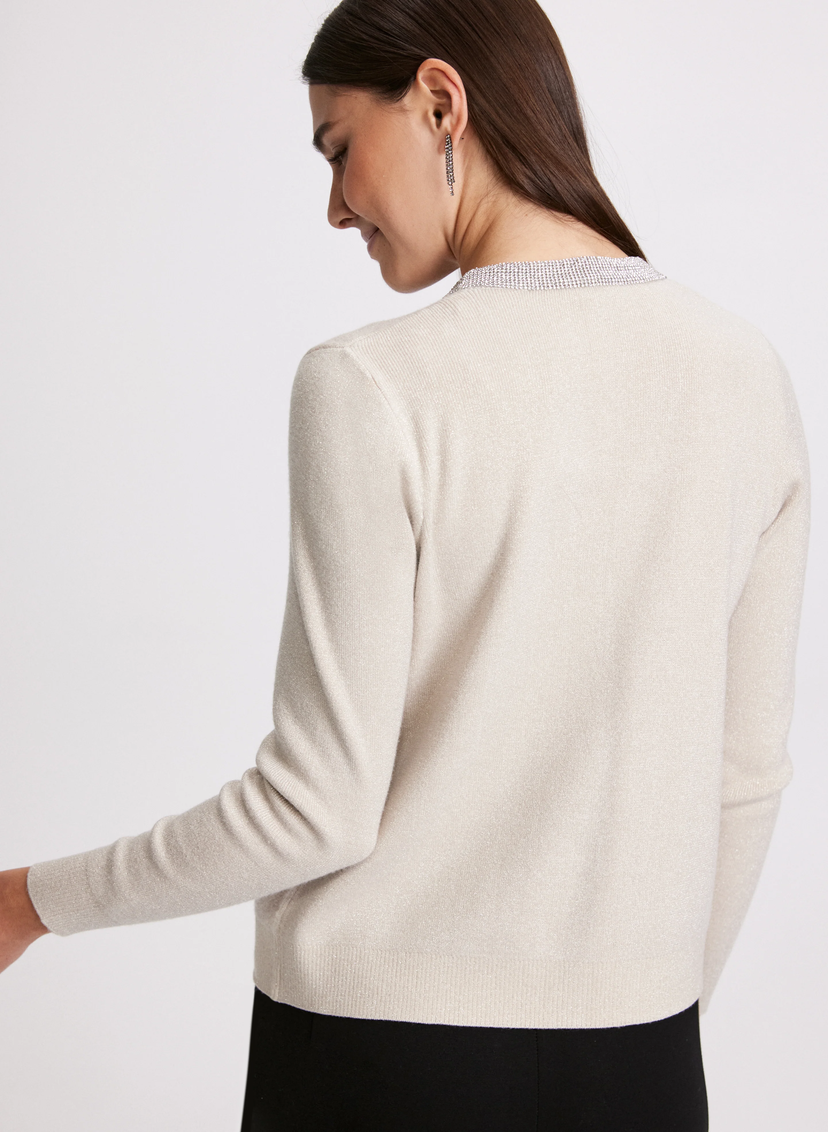 Metallic Rhinestone Trim Cardigan - Image 4