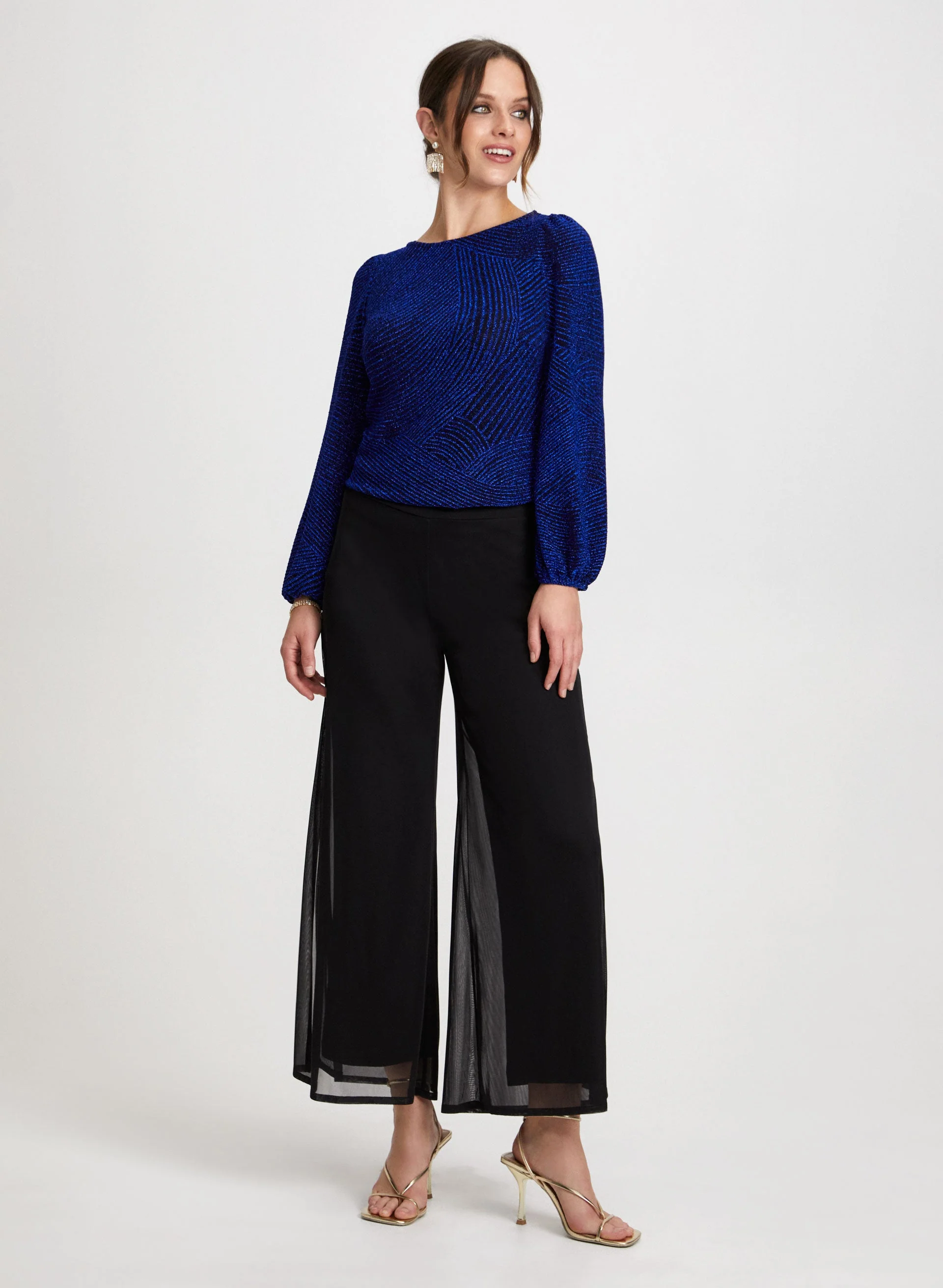 Metallic Top & Chiffon Overlay Pants