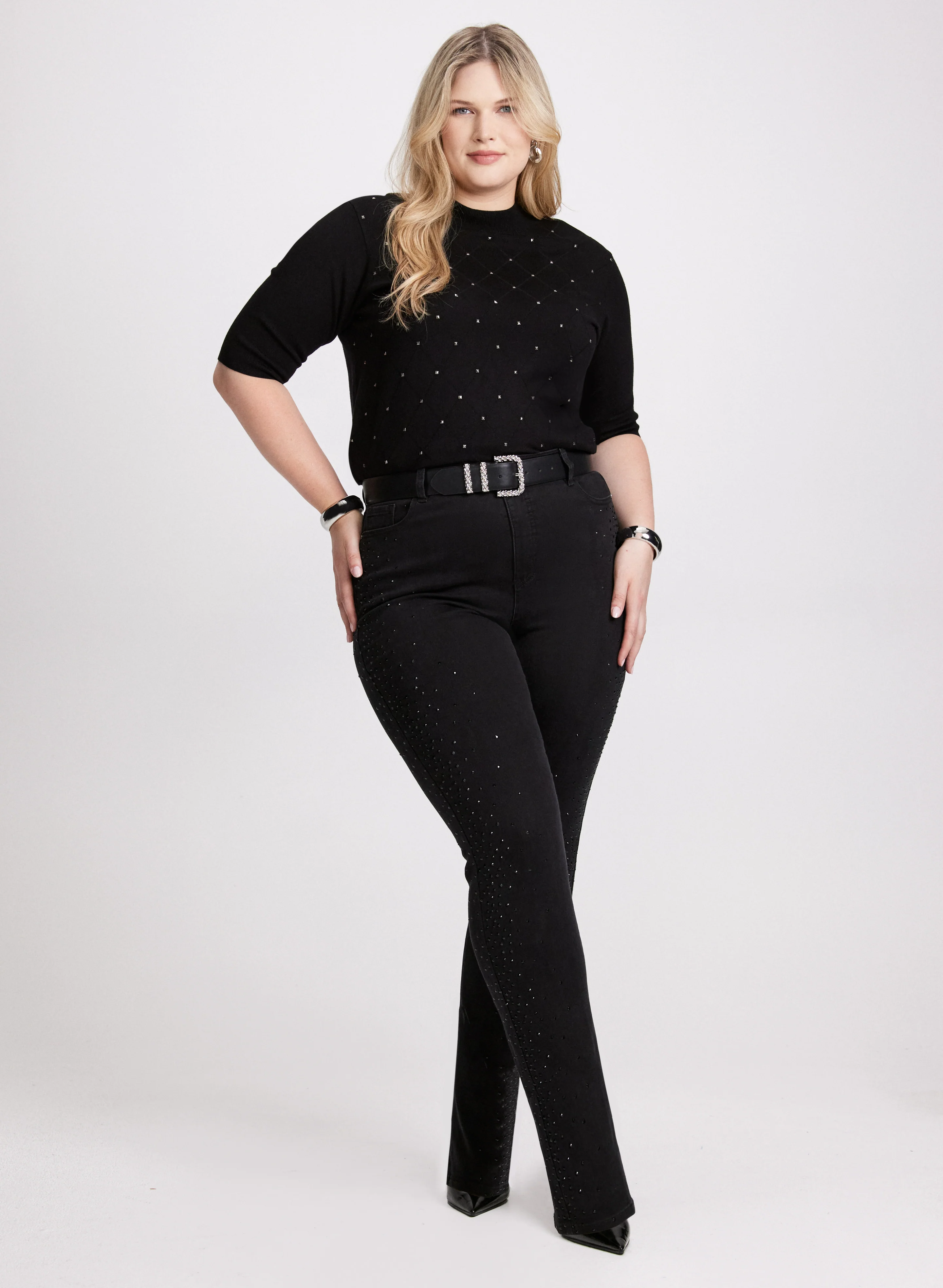 Mock Neck Sweater & Straight Leg Jeans