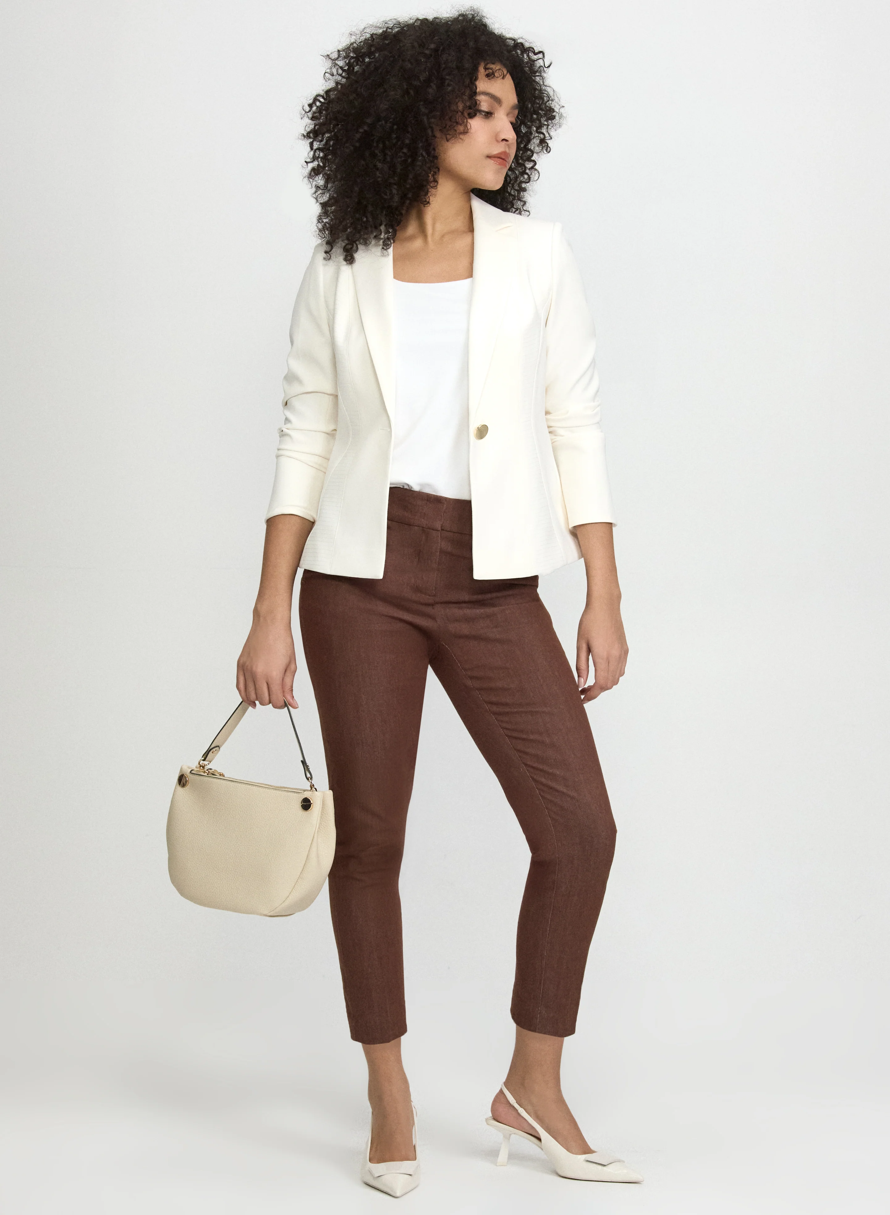 Notched Lapel Blazer & Emma Slim-Leg Denim Pants