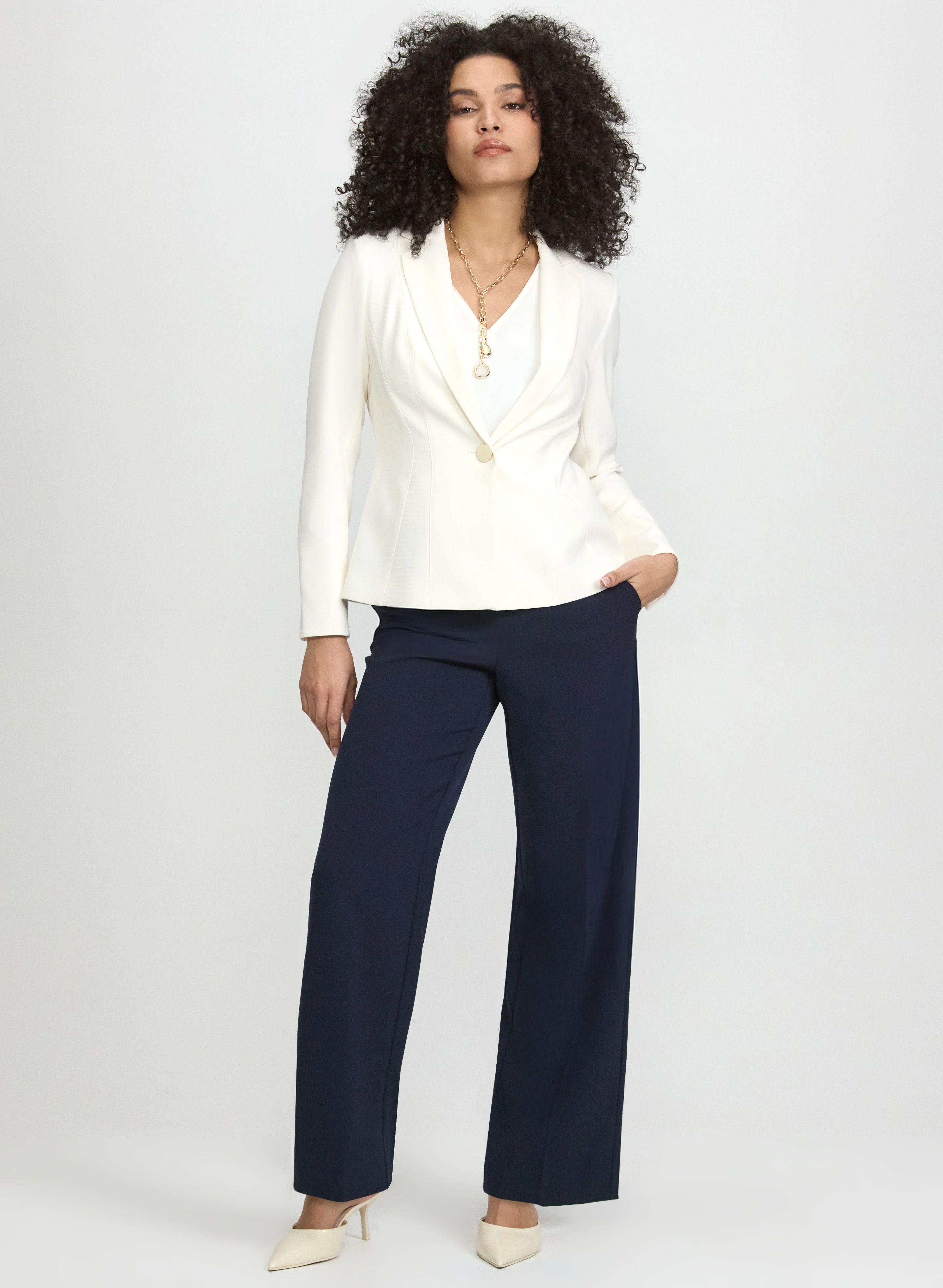 Notched Lapel Blazer & Pull-On Wide Leg Pants