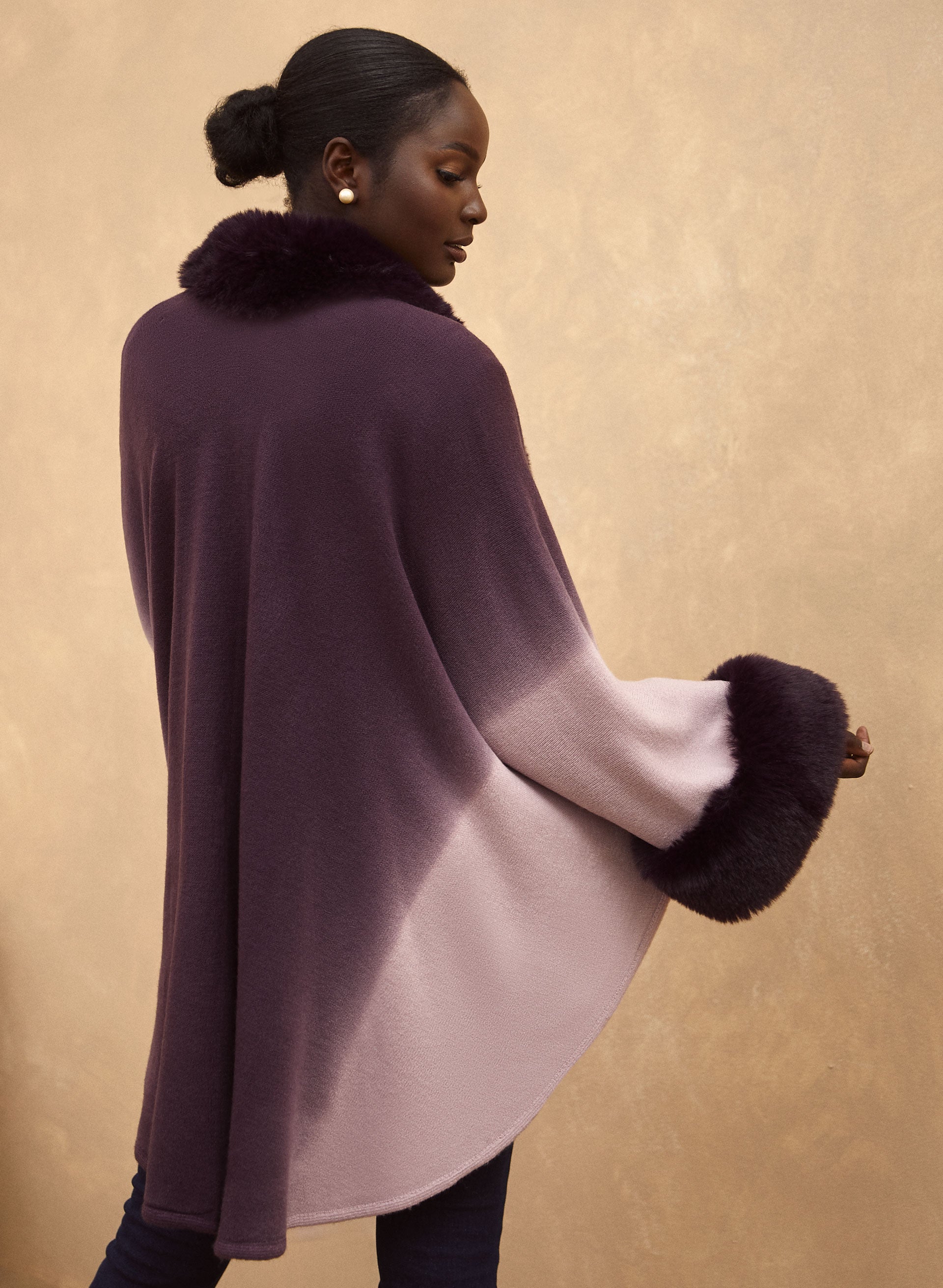 Ombré Faux Fur Trim Cape - Image 2