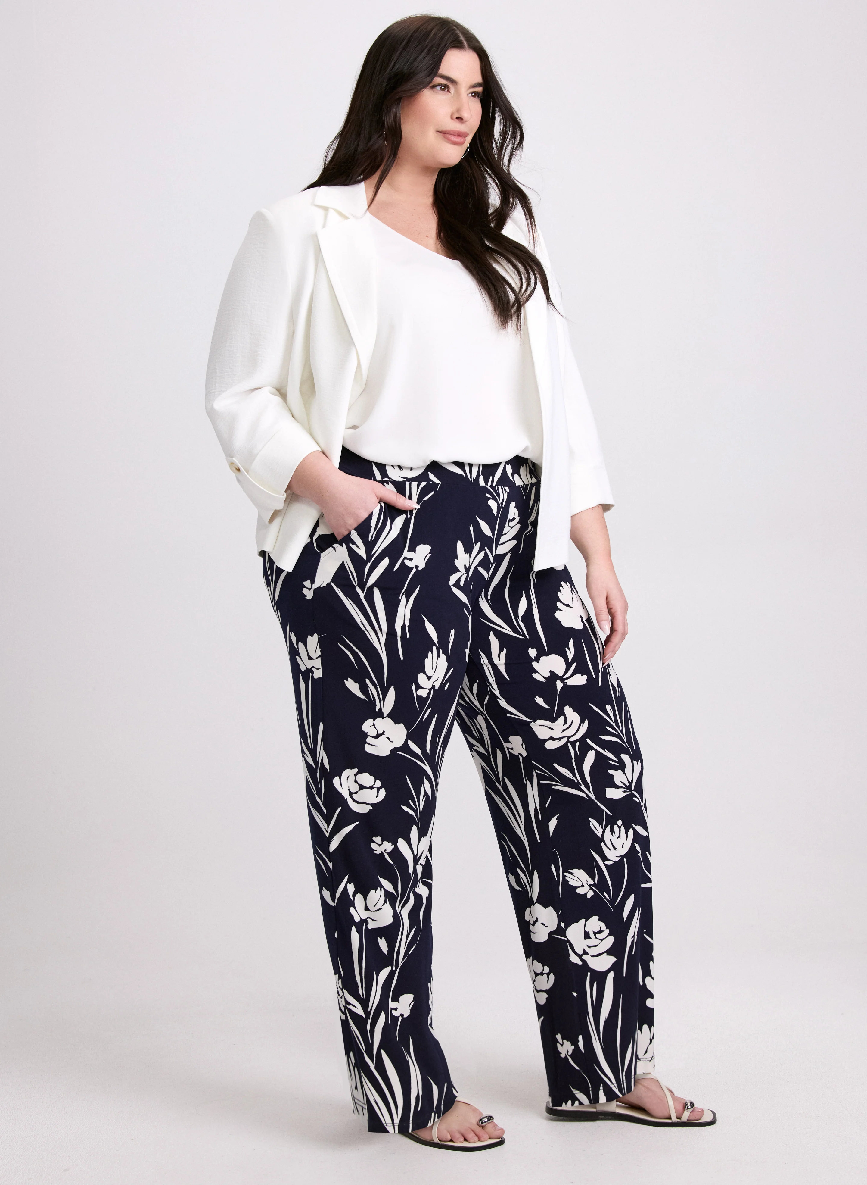 Open Crinkle Jacket & Floral Print Pants
