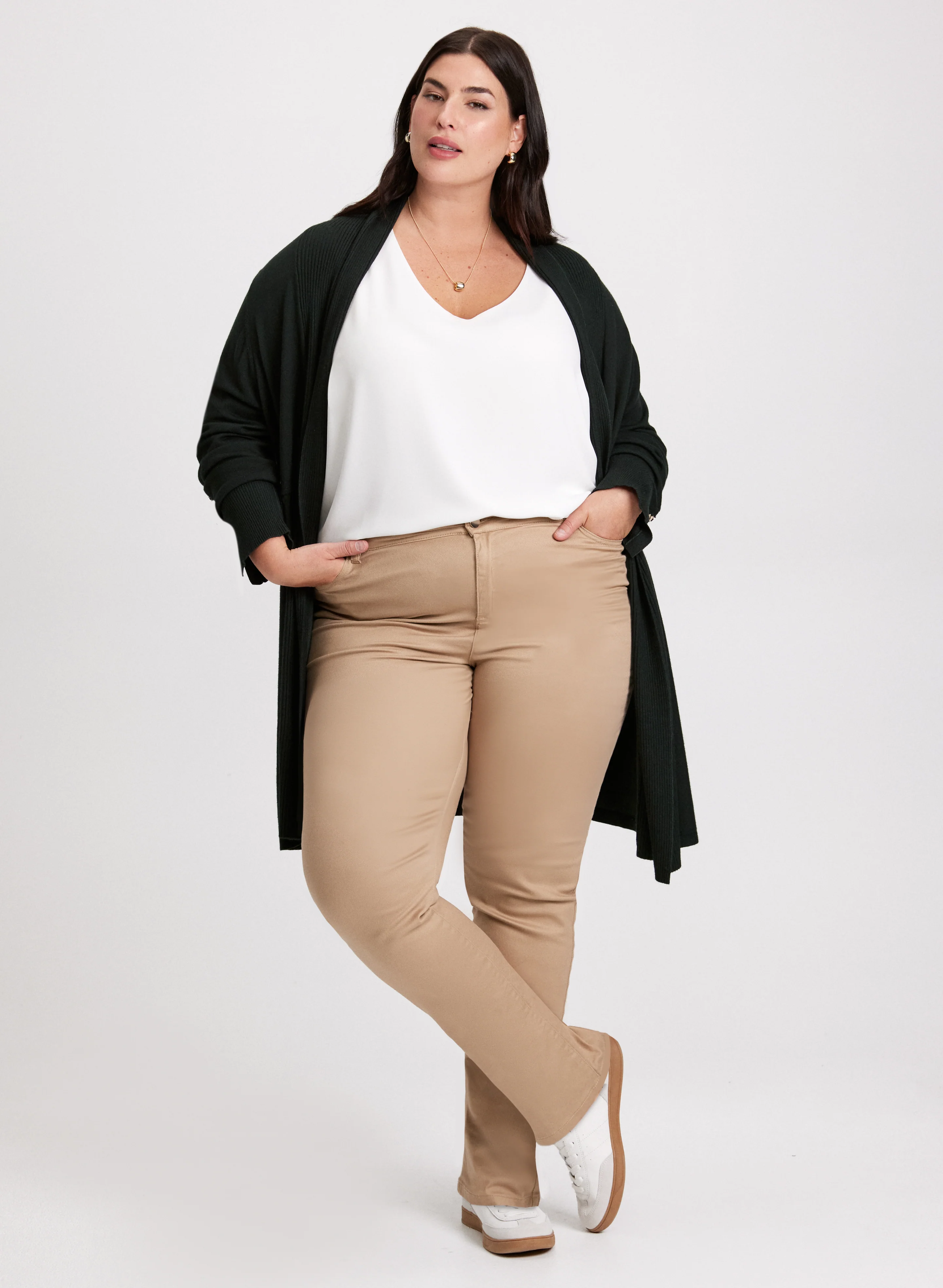 Open-Front Cardigan & Slim Leg Jeans