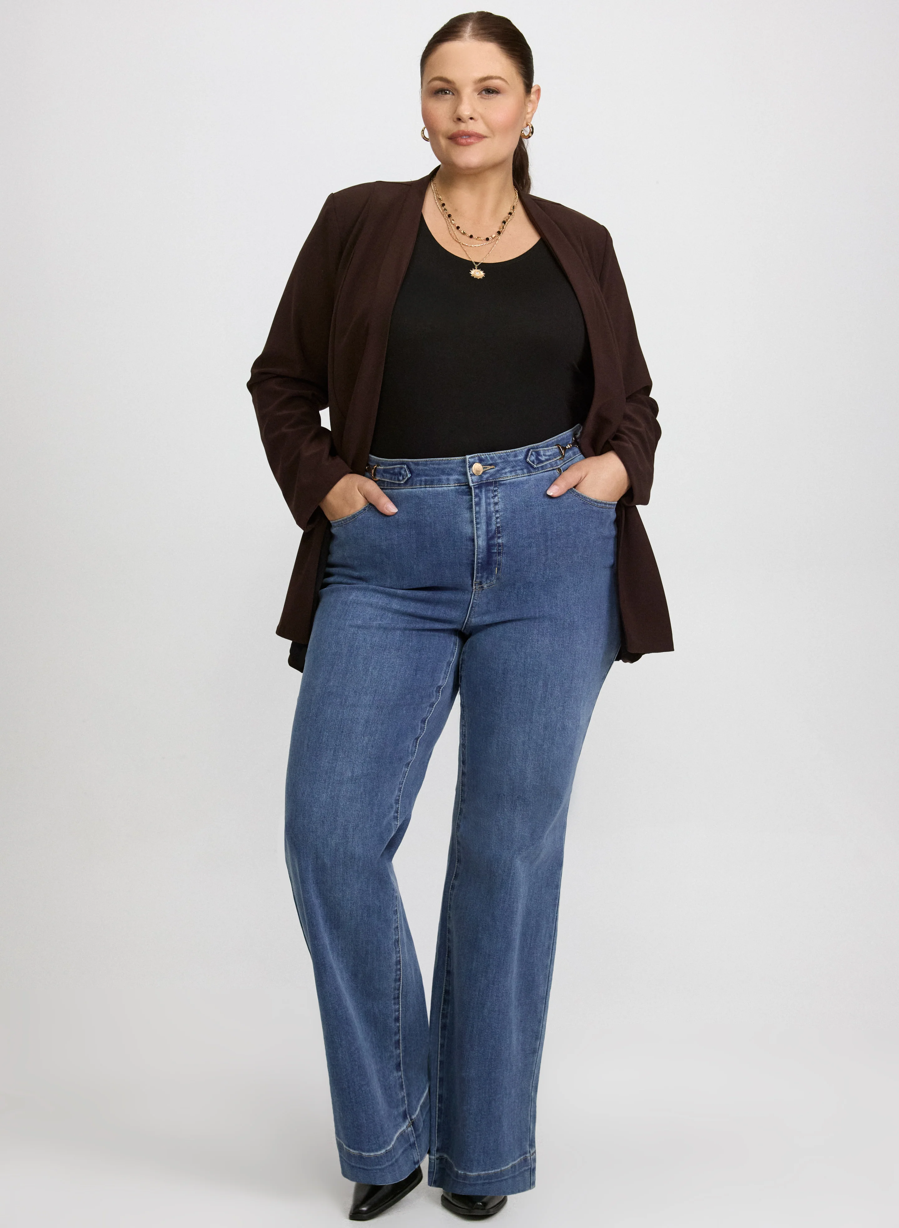 Open Front Jacket & Chain Link Trim Jeans
