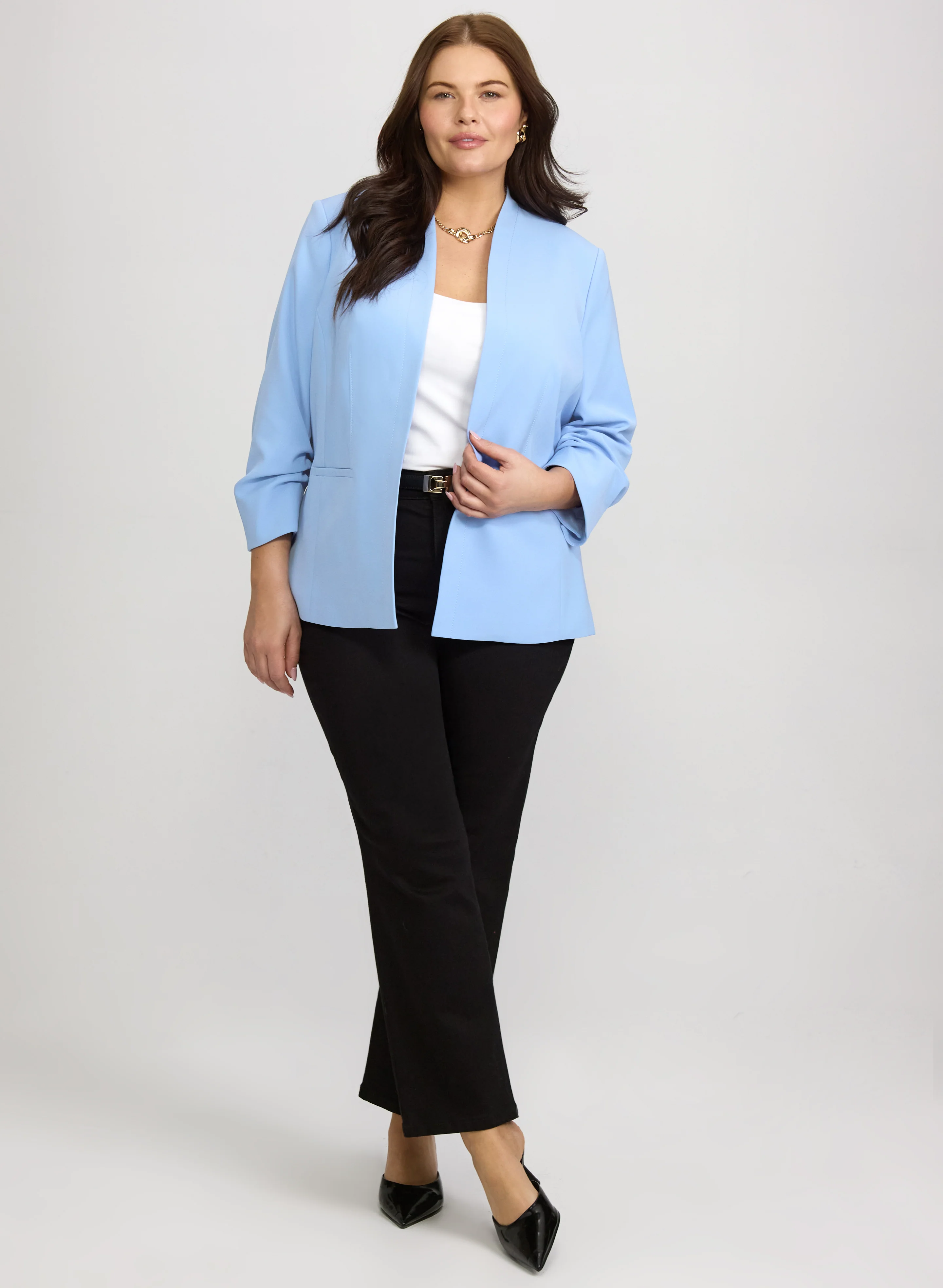 Open Front Jacket & Straight-Leg Jeans