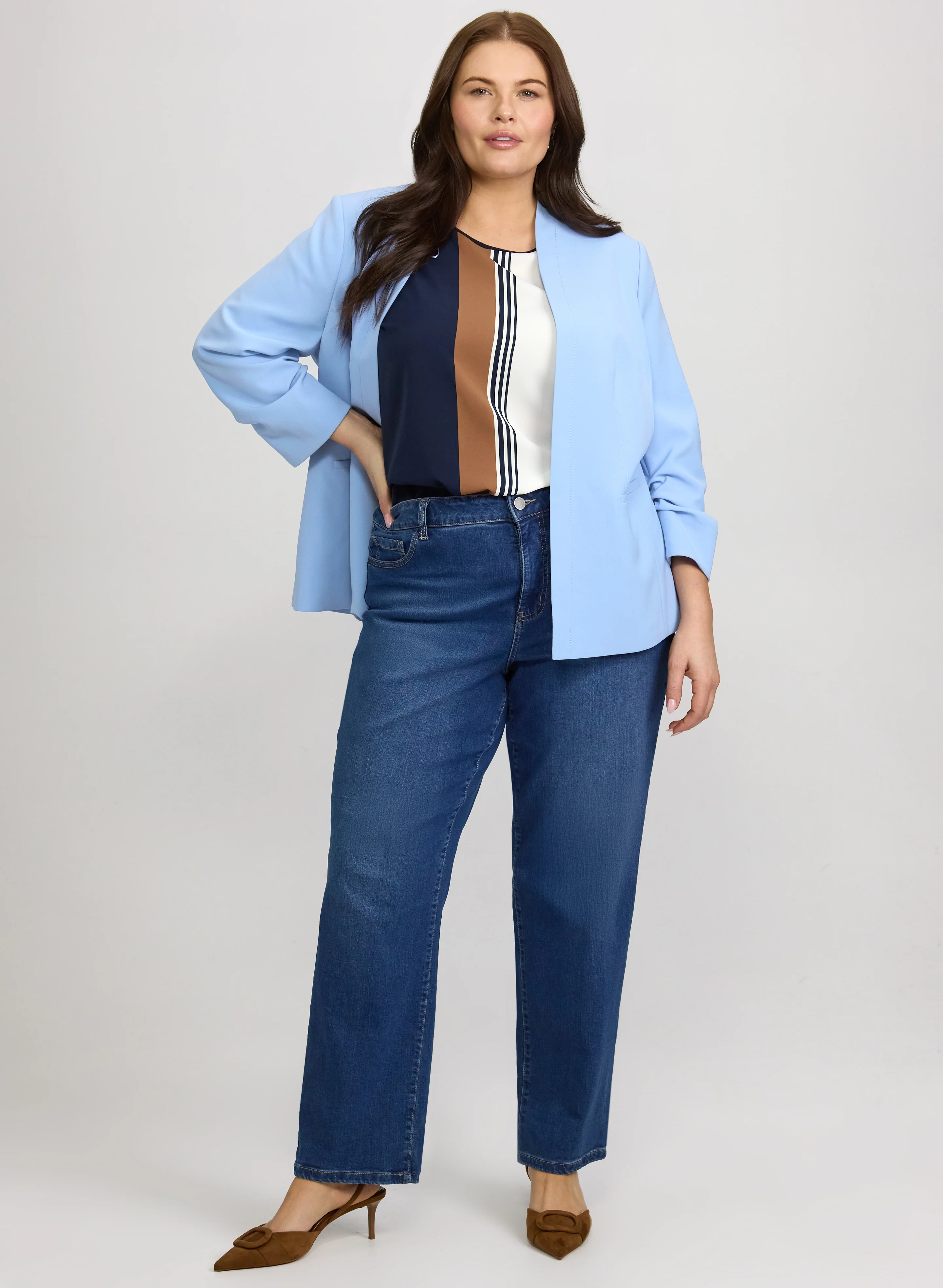 Open Front Jacket & Straight-Leg Jeans
