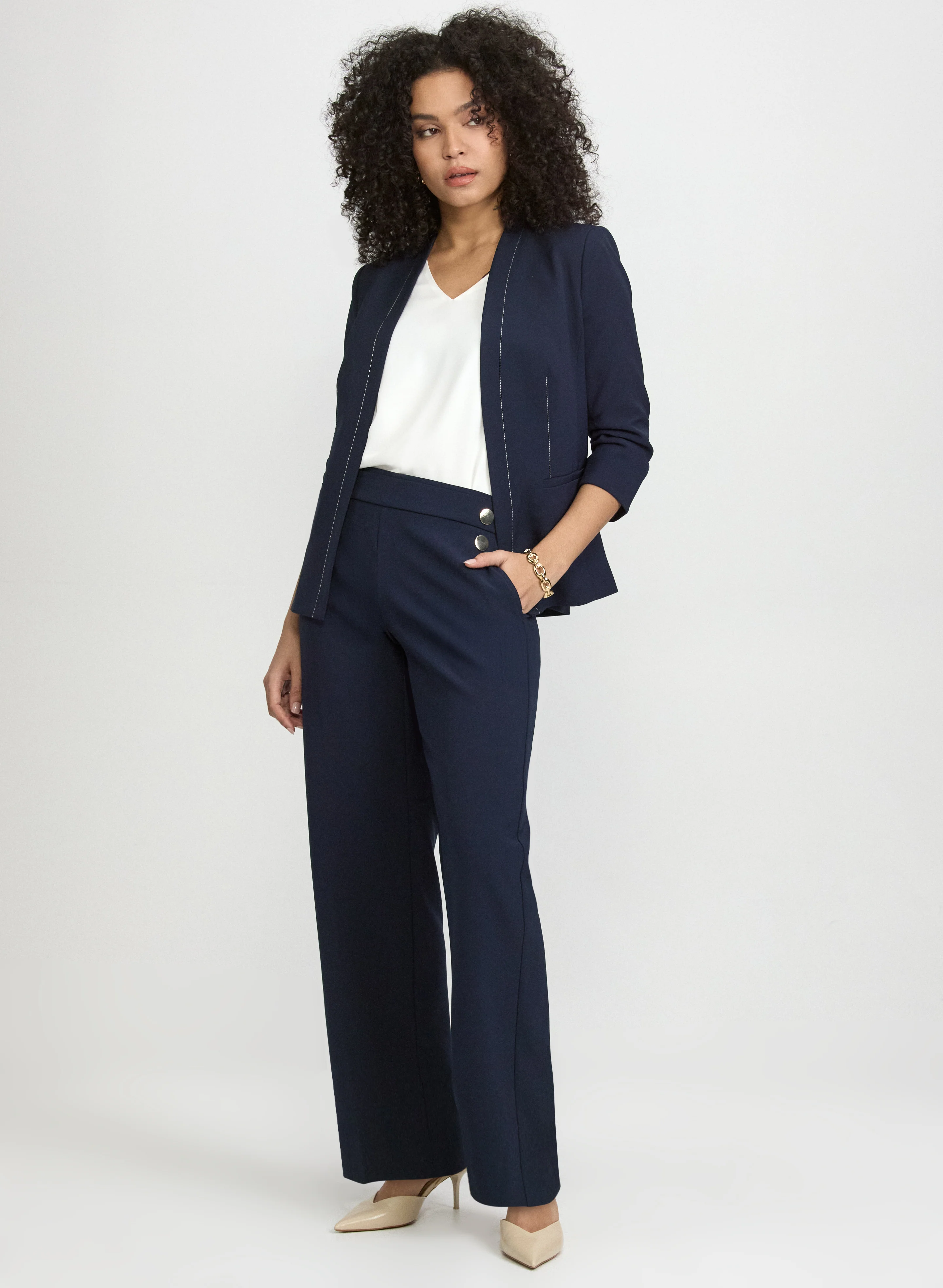 Open Twill Jacket & Pull-On Wide-Leg Pants