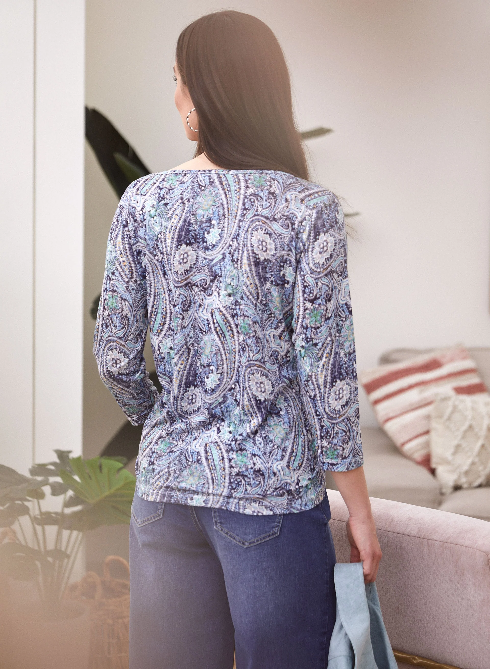 Paisley Print Drawstring Detail Tee - Image 4