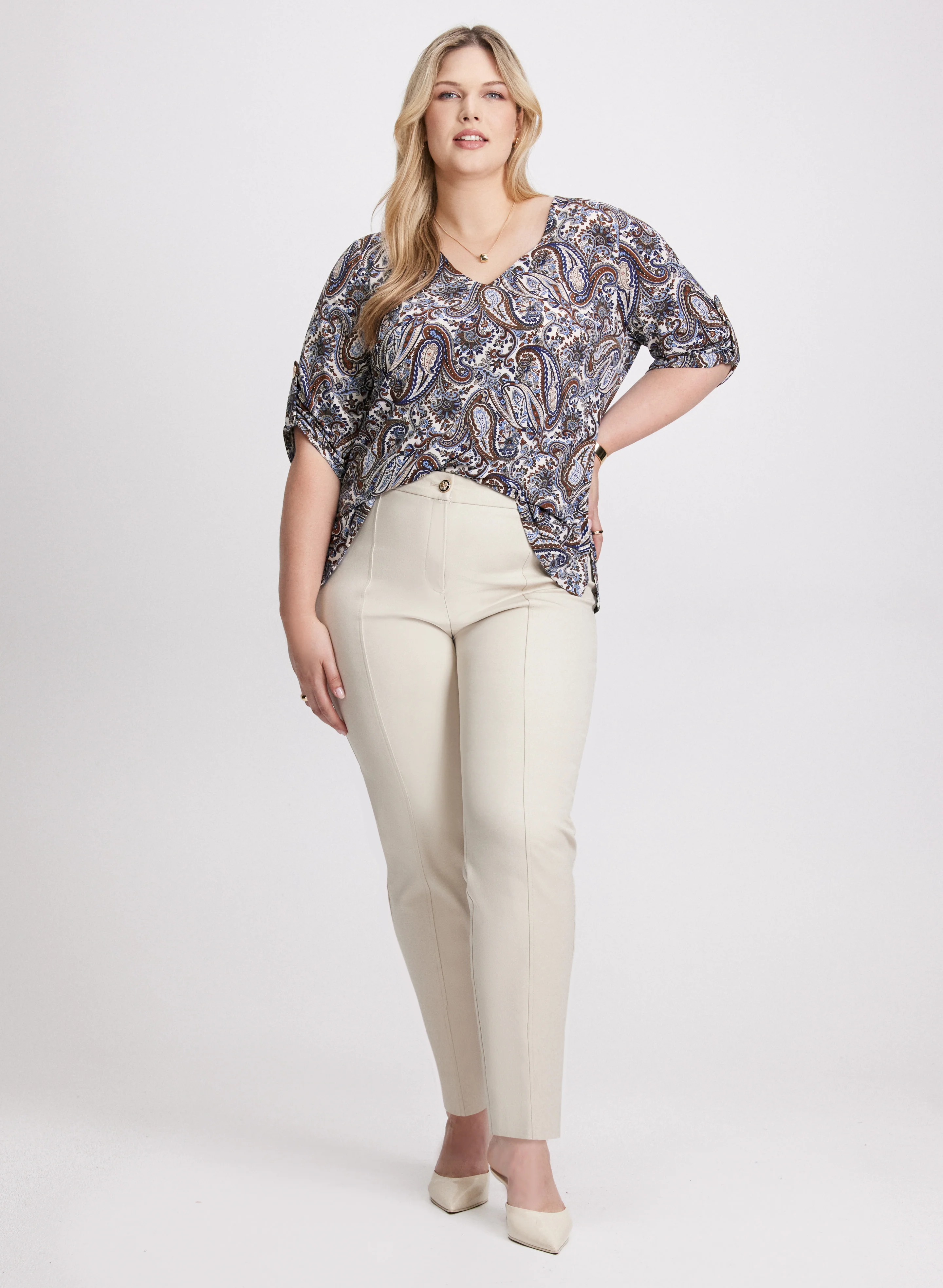 Paisley Print Top & Slim Leg Pants