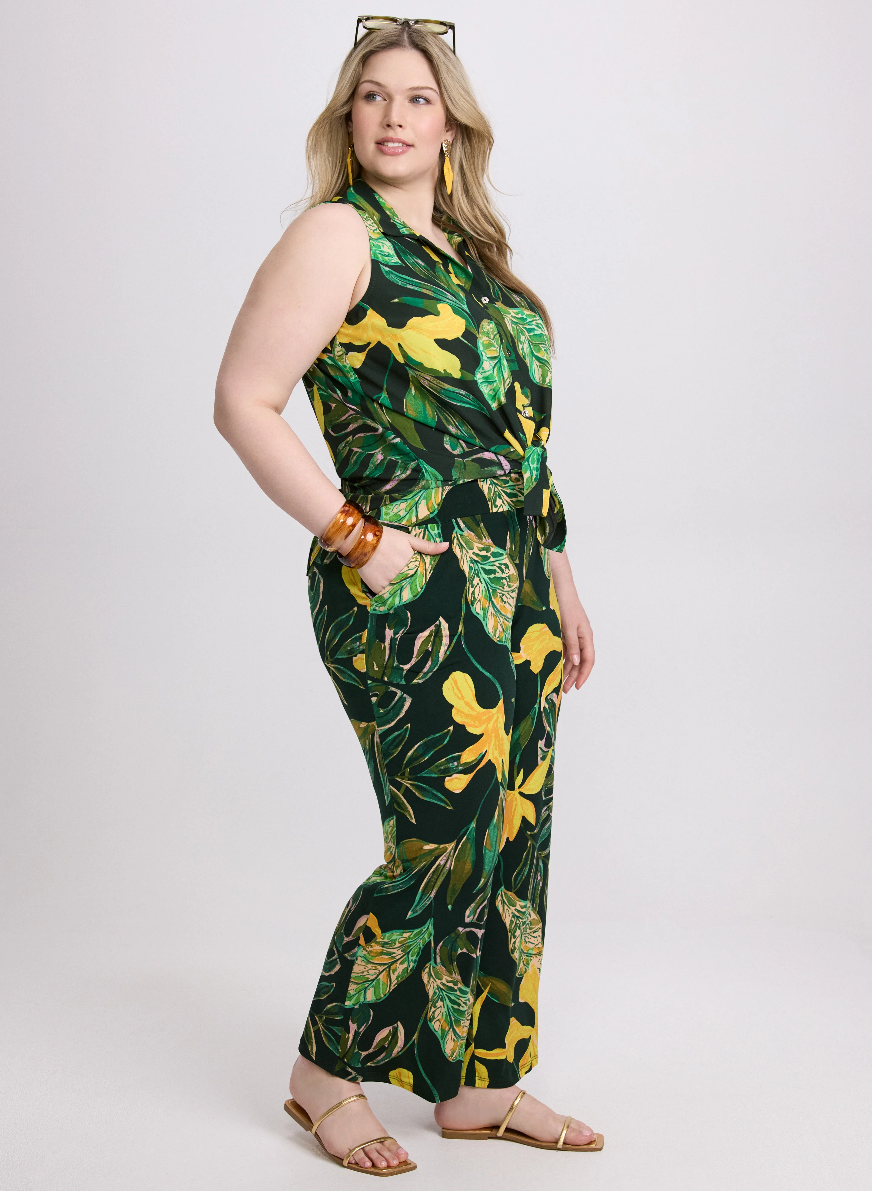 Palm Print Wide-Leg Pants - Image 3