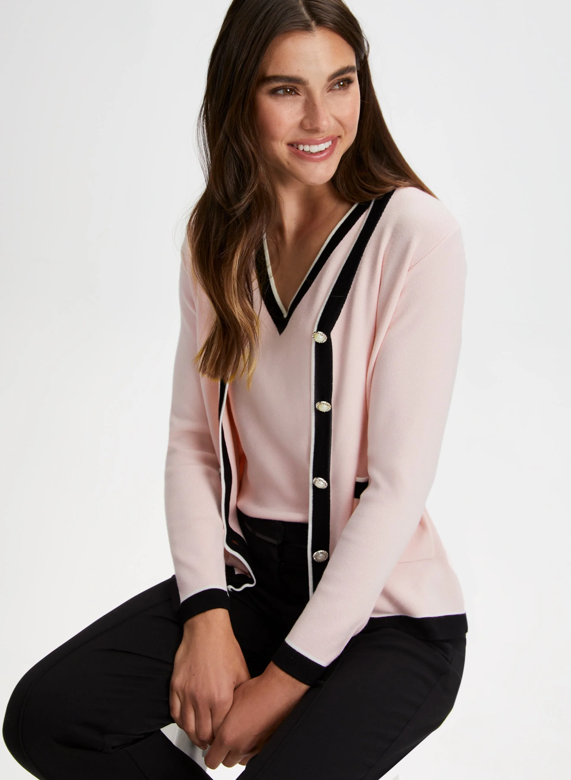 Pearl Button Two-Tone Cardigan - Image 5