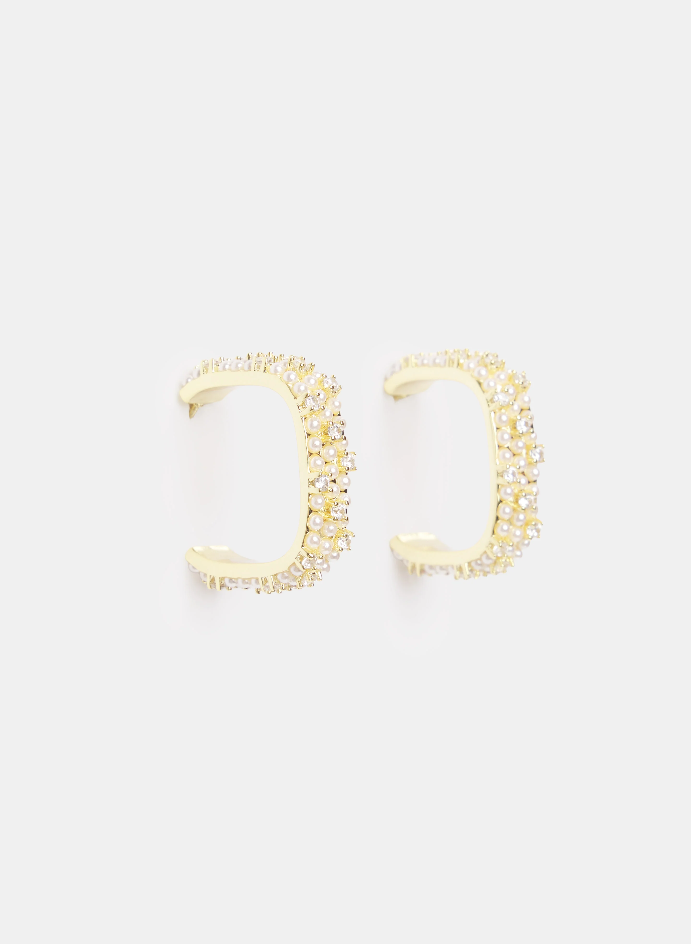 Pearl & Crystal Open Hoop Earrings