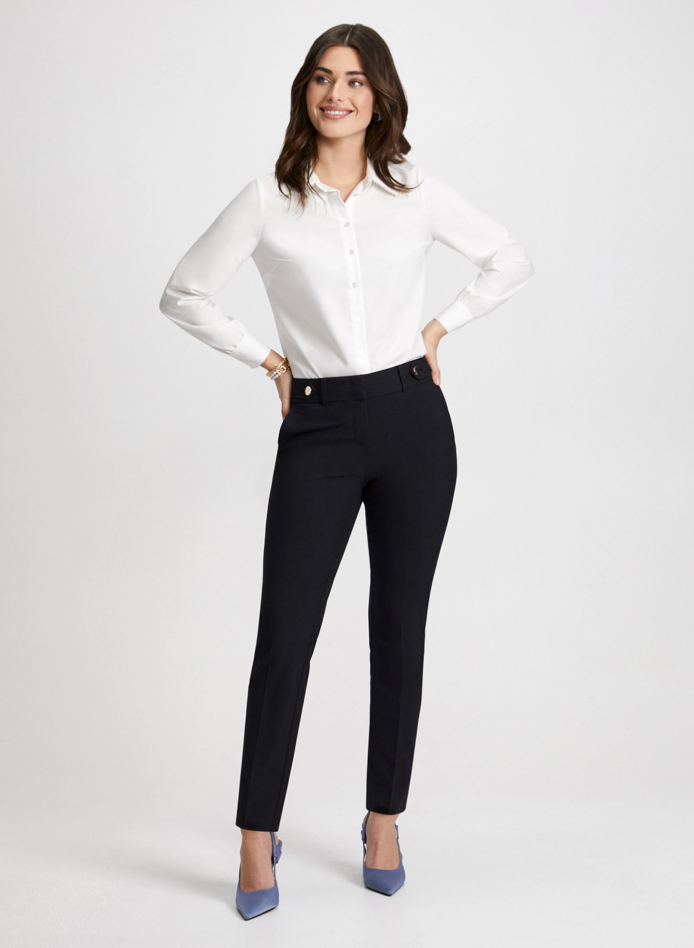 Pearl Detail Shirt & Slim Leg Pants