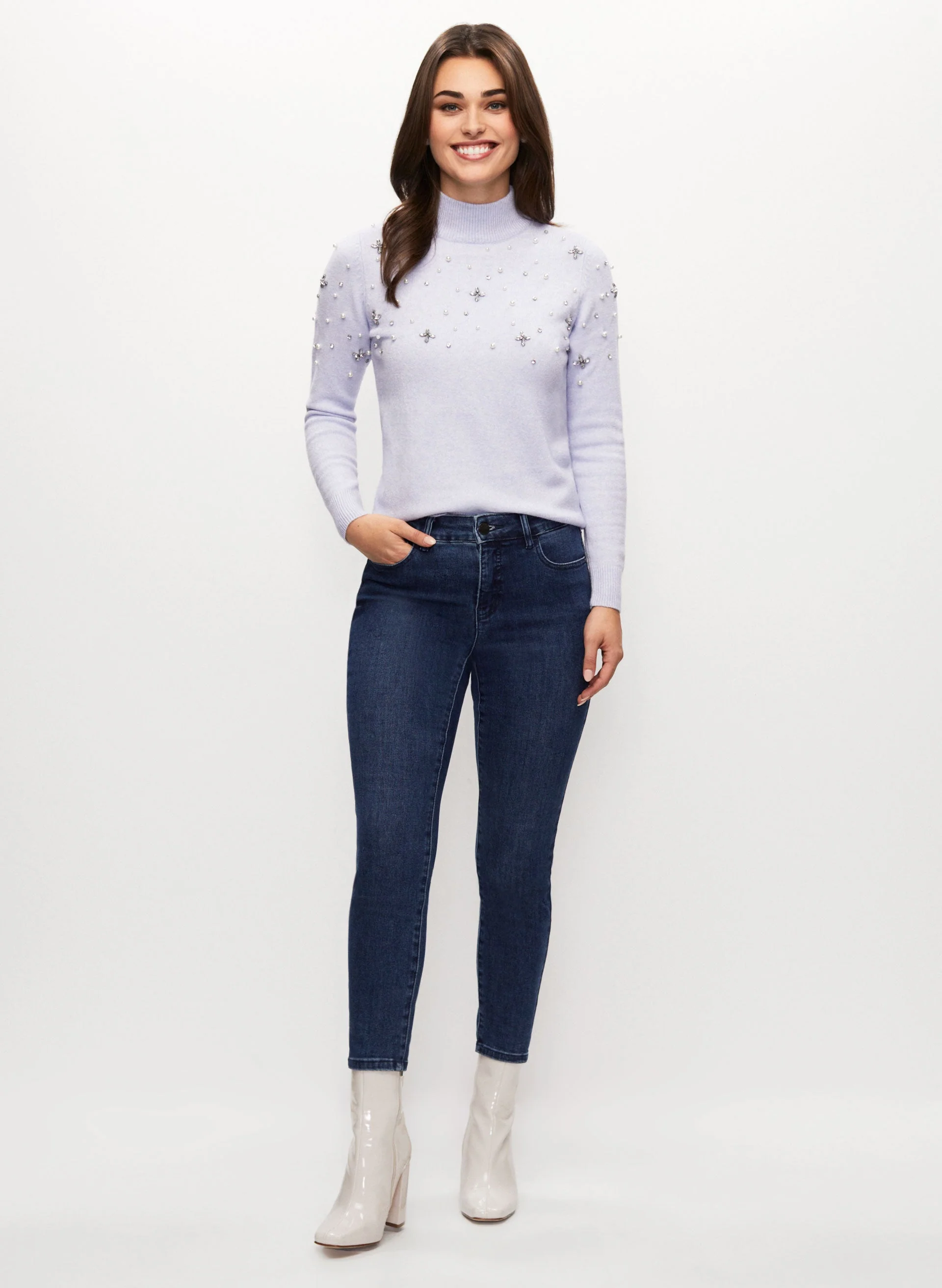 Pearl Detail Sweater & Slim Leg Jeans